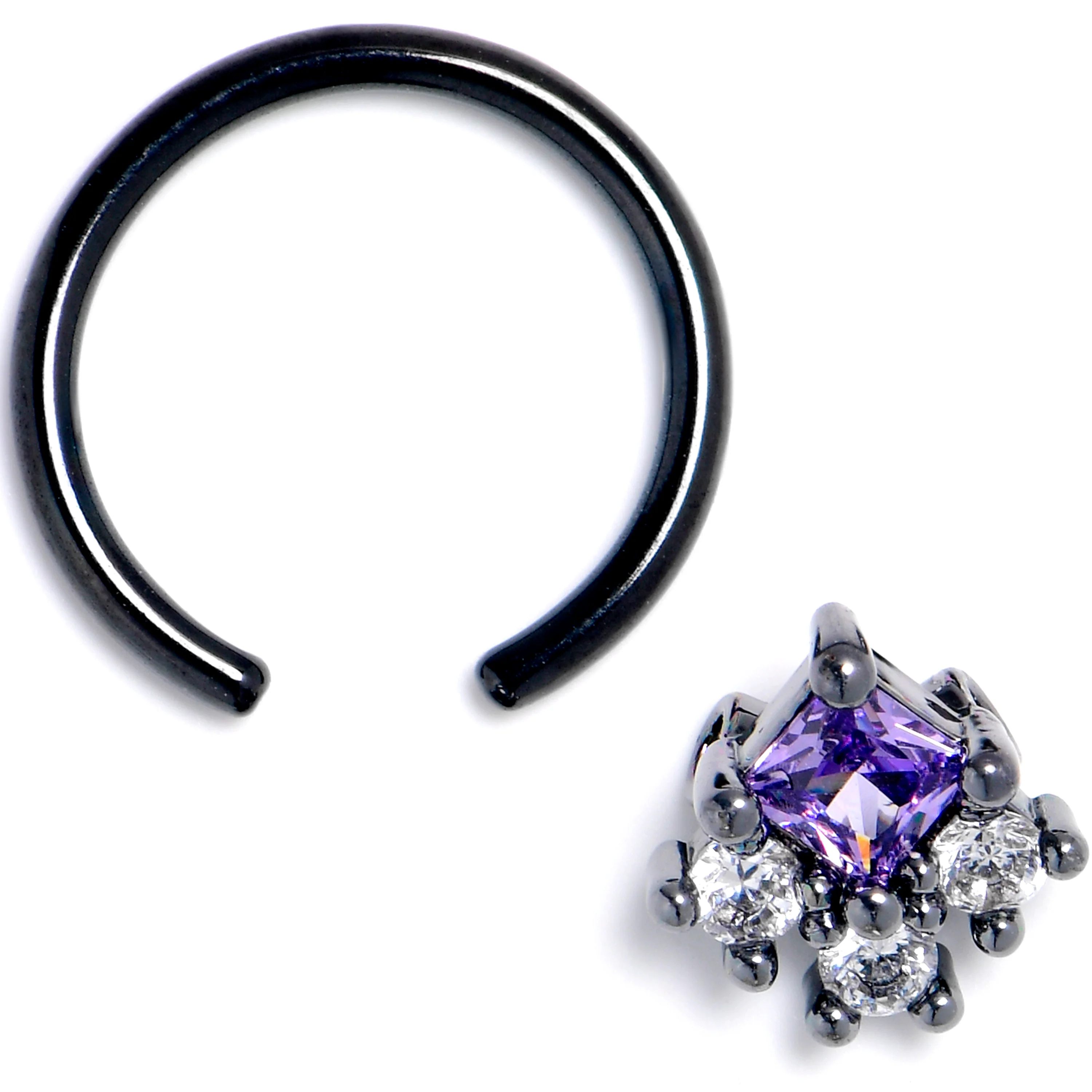16G 3/8 Purple CZ Gem Black Rhombus Riot BCR Captive Ring - Image 2