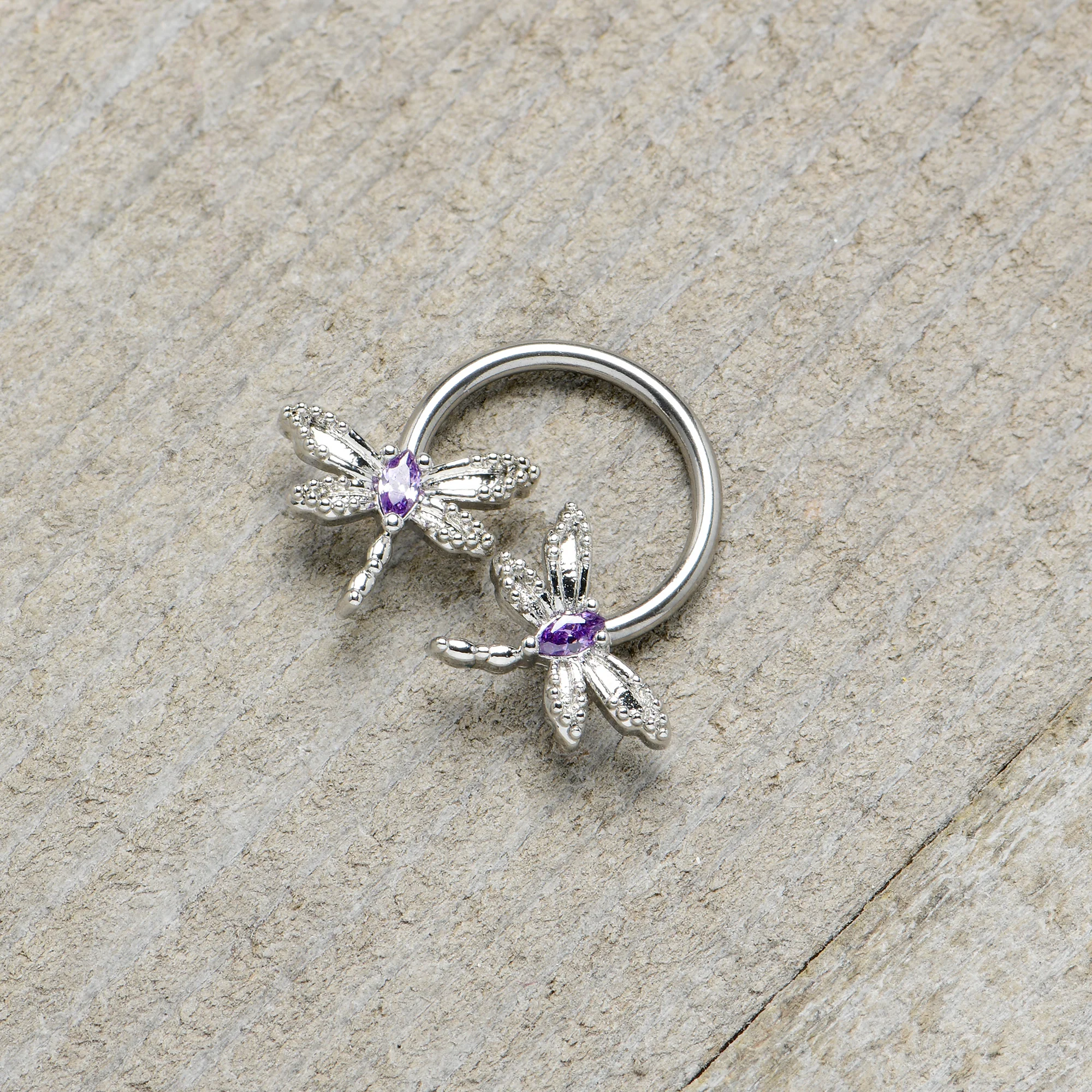 16G 3/8 Purple CZ Gem Open Dragonfly Horseshoe Circular Barbell - Image 8