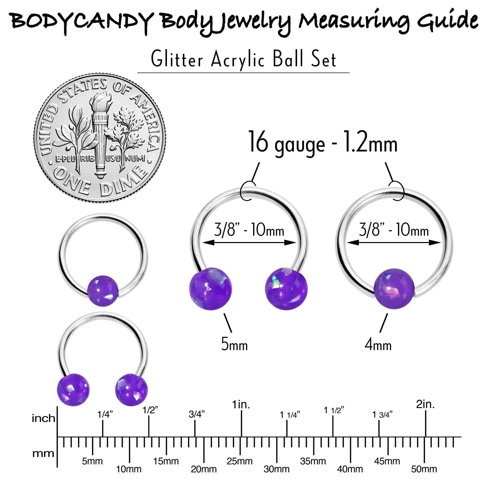 16G 3/8 Purple Faux Opal Horseshoe BCR Captive Ring Set of 4 - Image 5