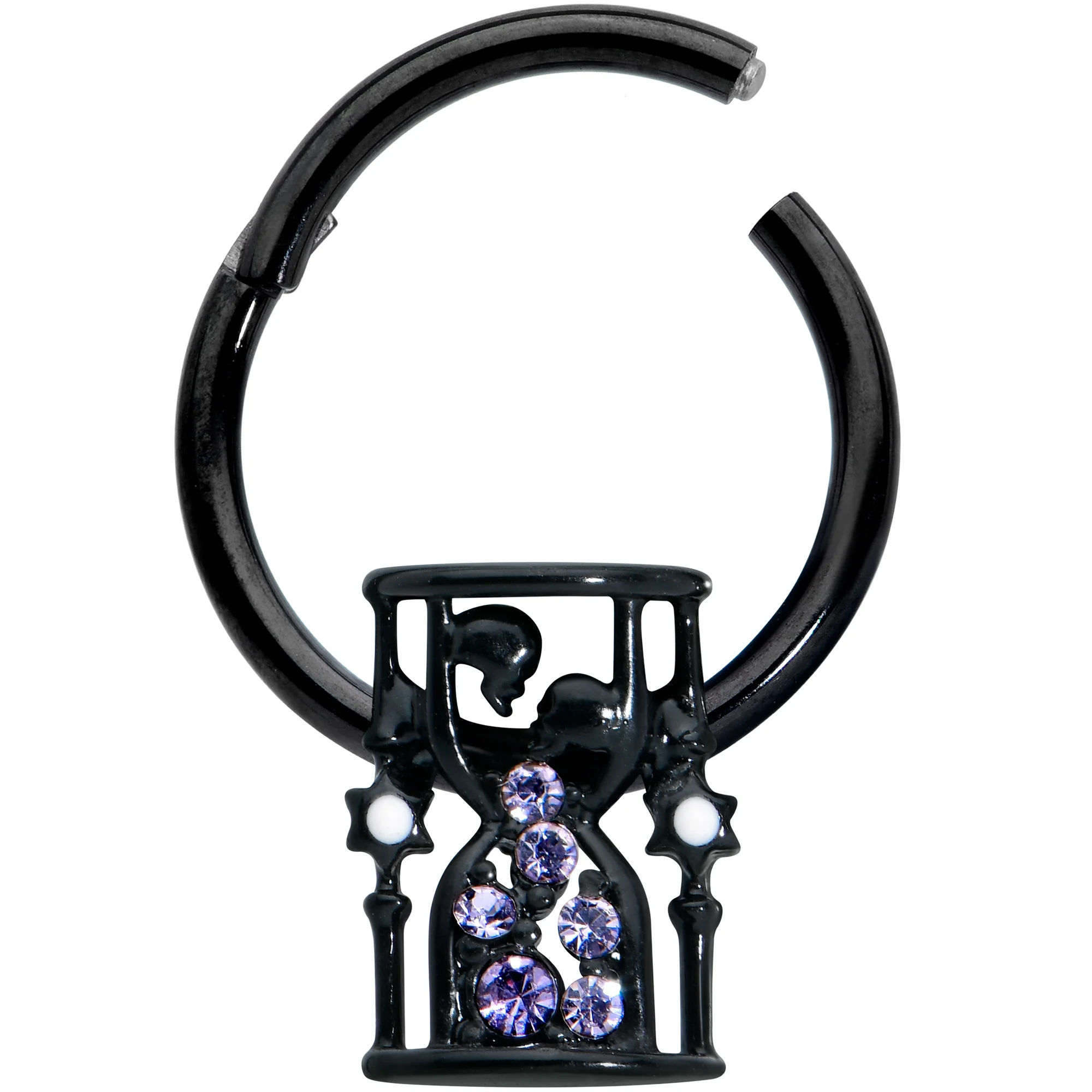 16G 3/8 Purple Gem Black Gothic Hourglass Hinged Segment Ring - Image 3