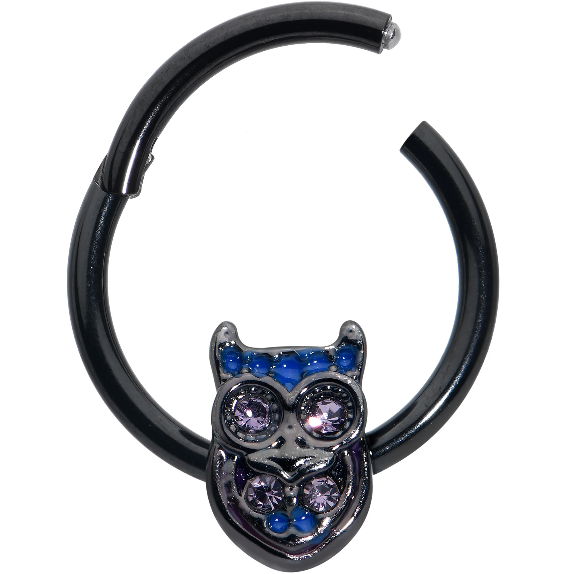 16G 3/8 Purple Gem Black Opulent Owl Hinged Segment Ring - Image 2