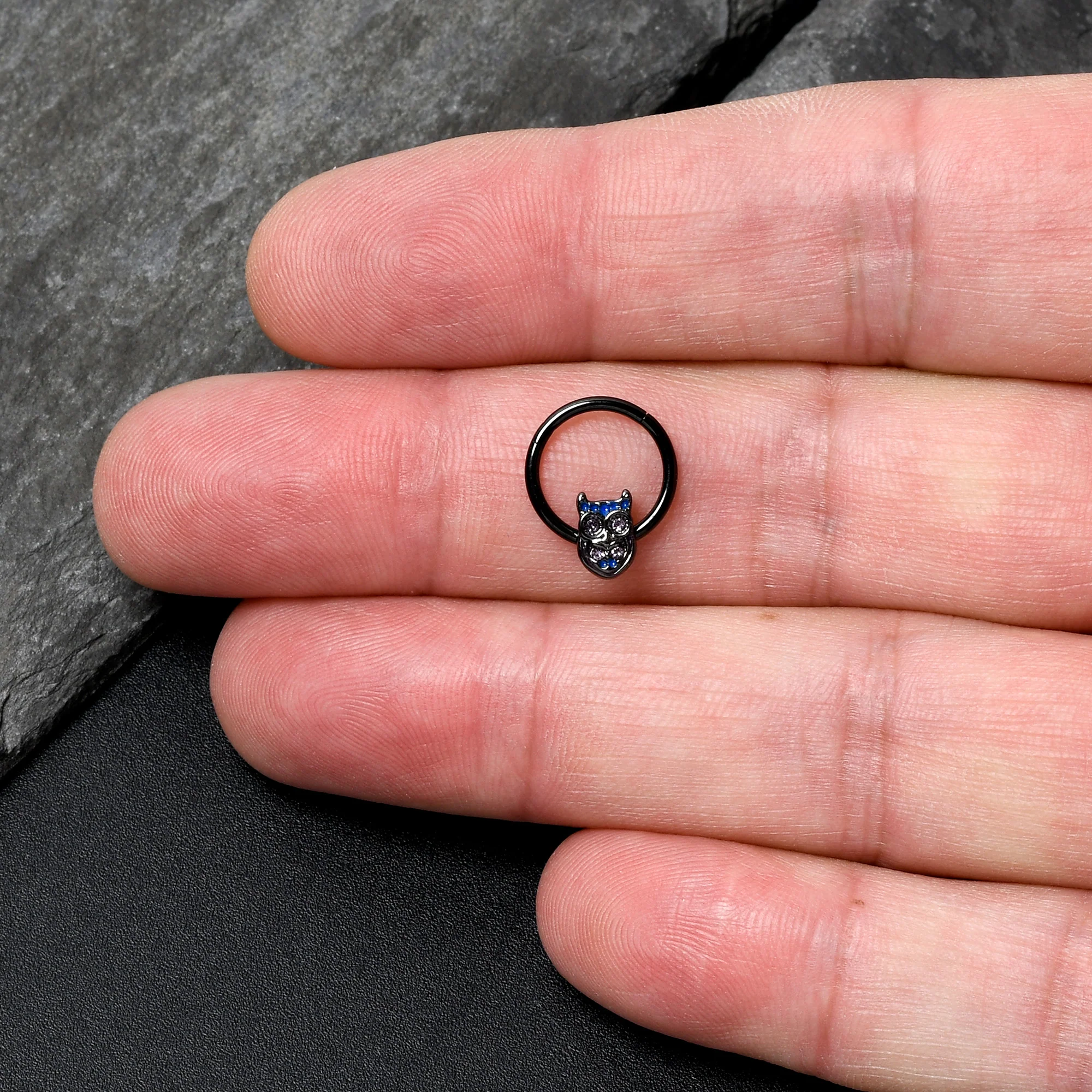 16G 3/8 Purple Gem Black Opulent Owl Hinged Segment Ring - Image 3