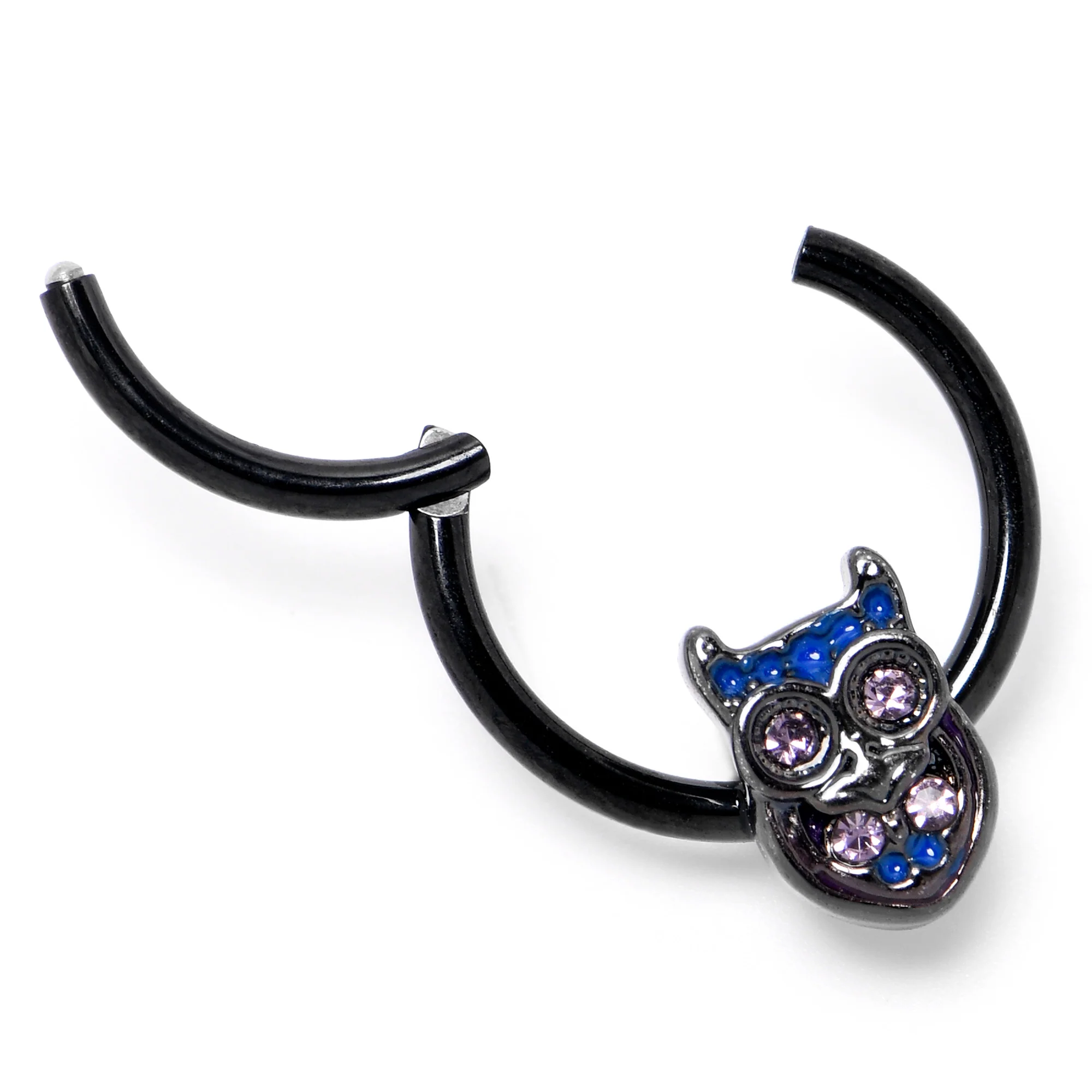 16G 3/8 Purple Gem Black Opulent Owl Hinged Segment Ring - Image 5