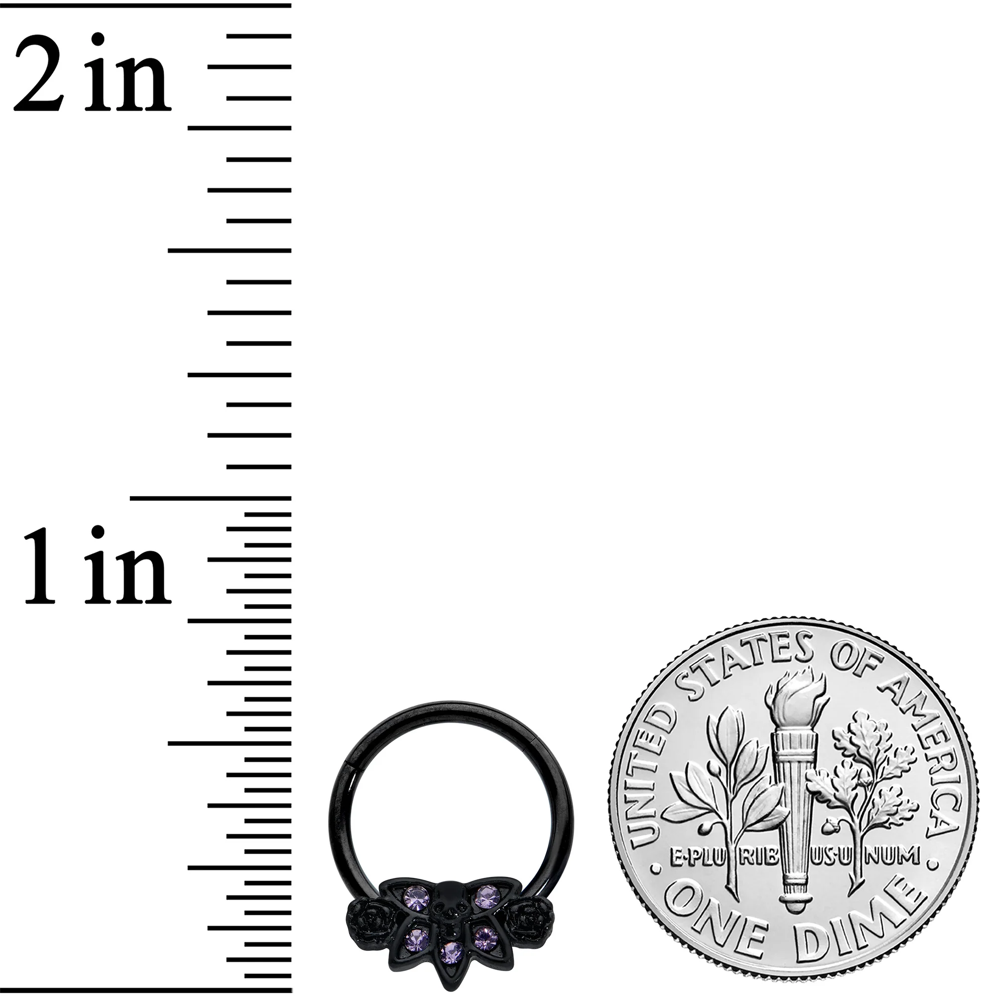 16G 3/8 Purple Gem Black Skull Blossom Hinged Segment Ring - Image 3
