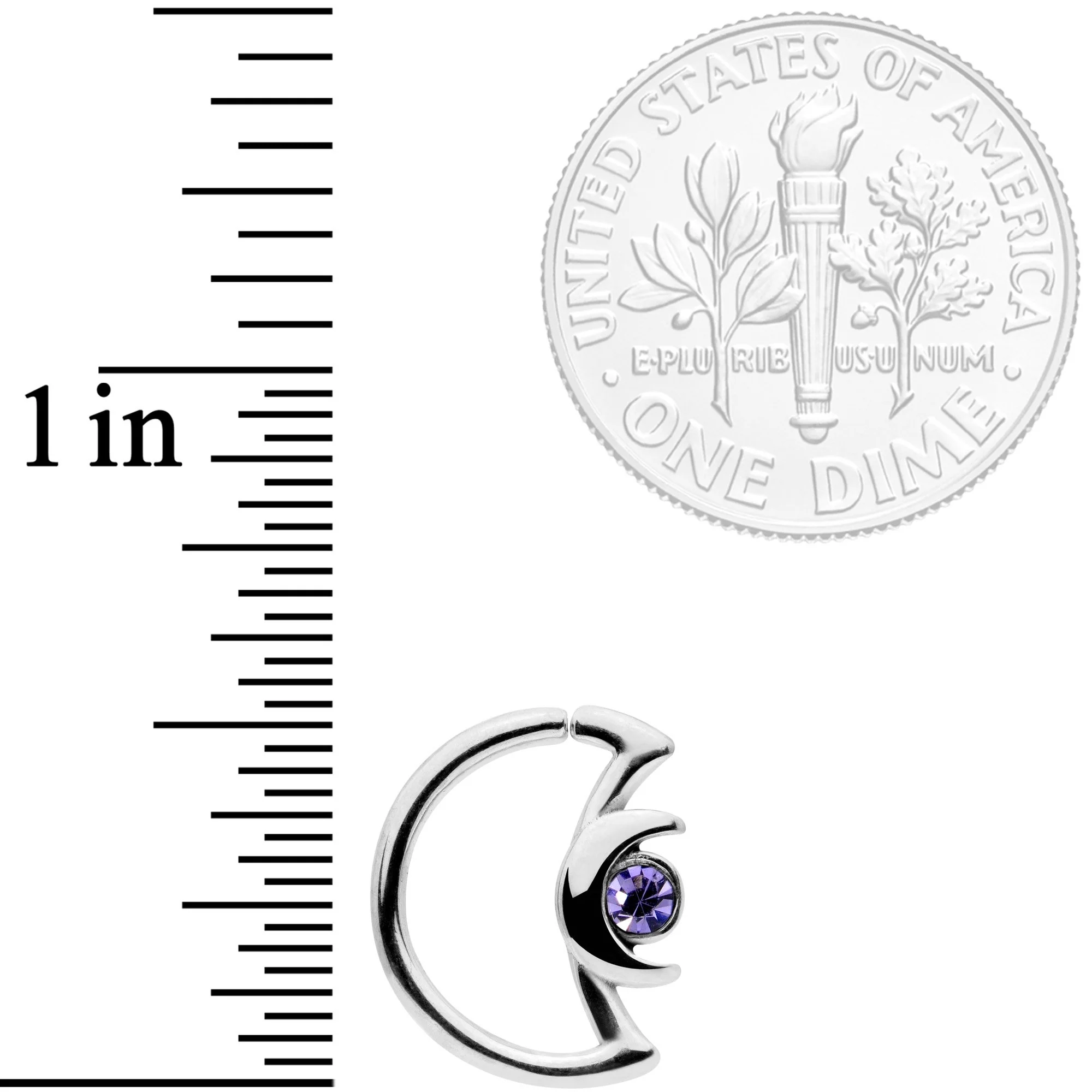 16G 3/8 Purple Gem Crescent Moon Closure Ring - Image 2