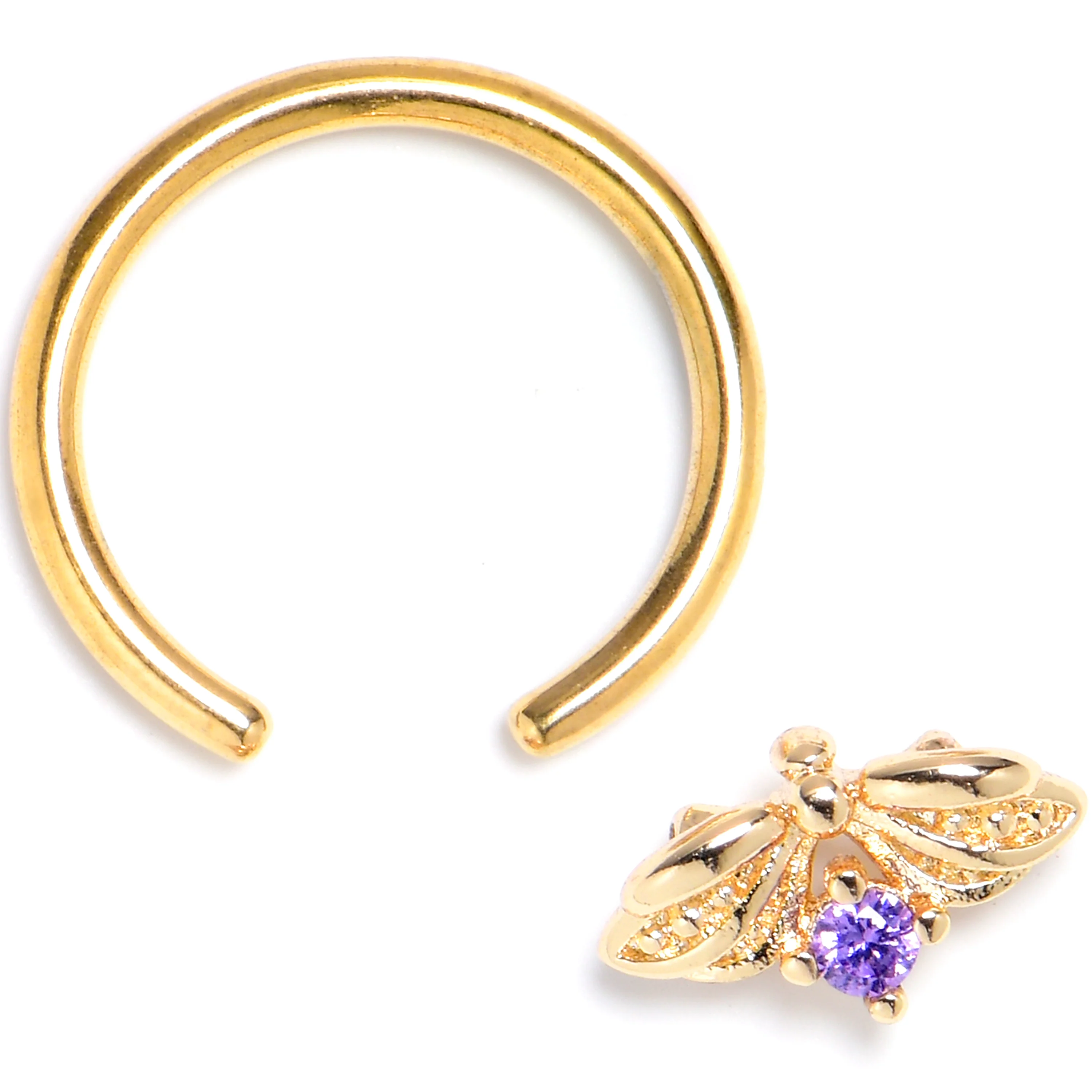 16G 3/8 Purple Gem Gold Tone Beauty Bug Insect BCR Captive Ring - Image 2