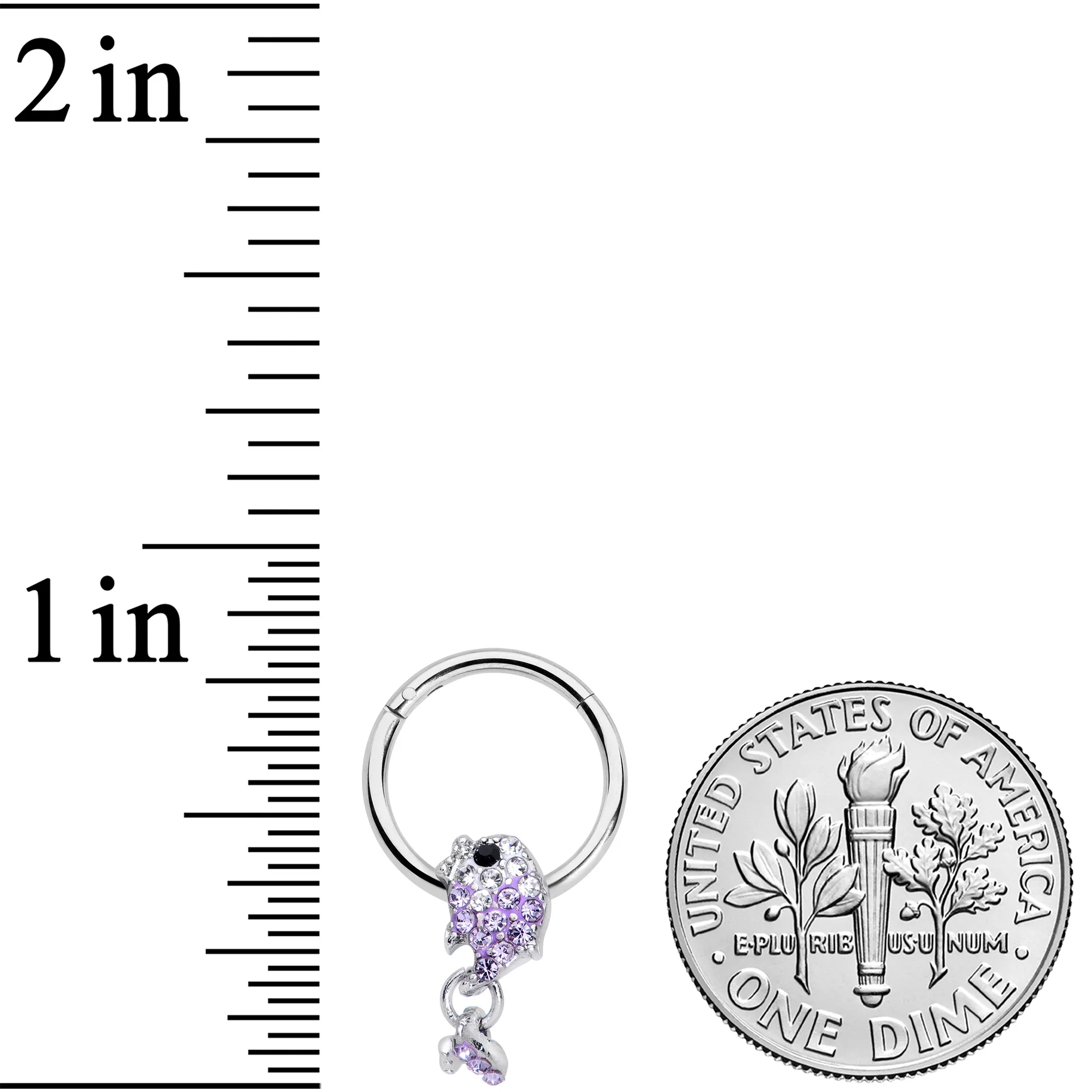 16G 3/8 Purple Gem Sweet Fish Dangle Hinged Segment Ring - Image 3