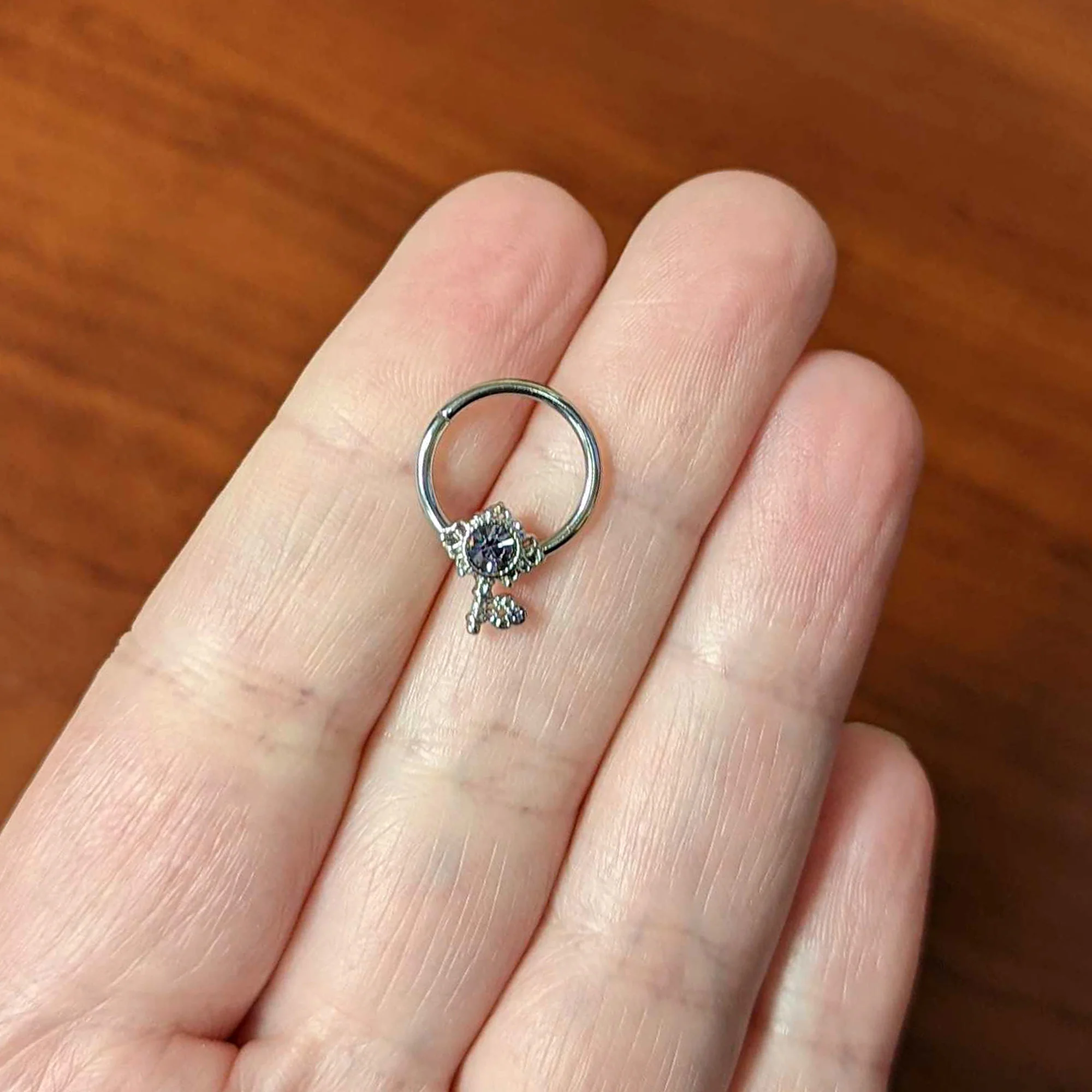 16G 3/8 Purple Gem Unlock My Heart Key Hinged Segment Ring - Image 4