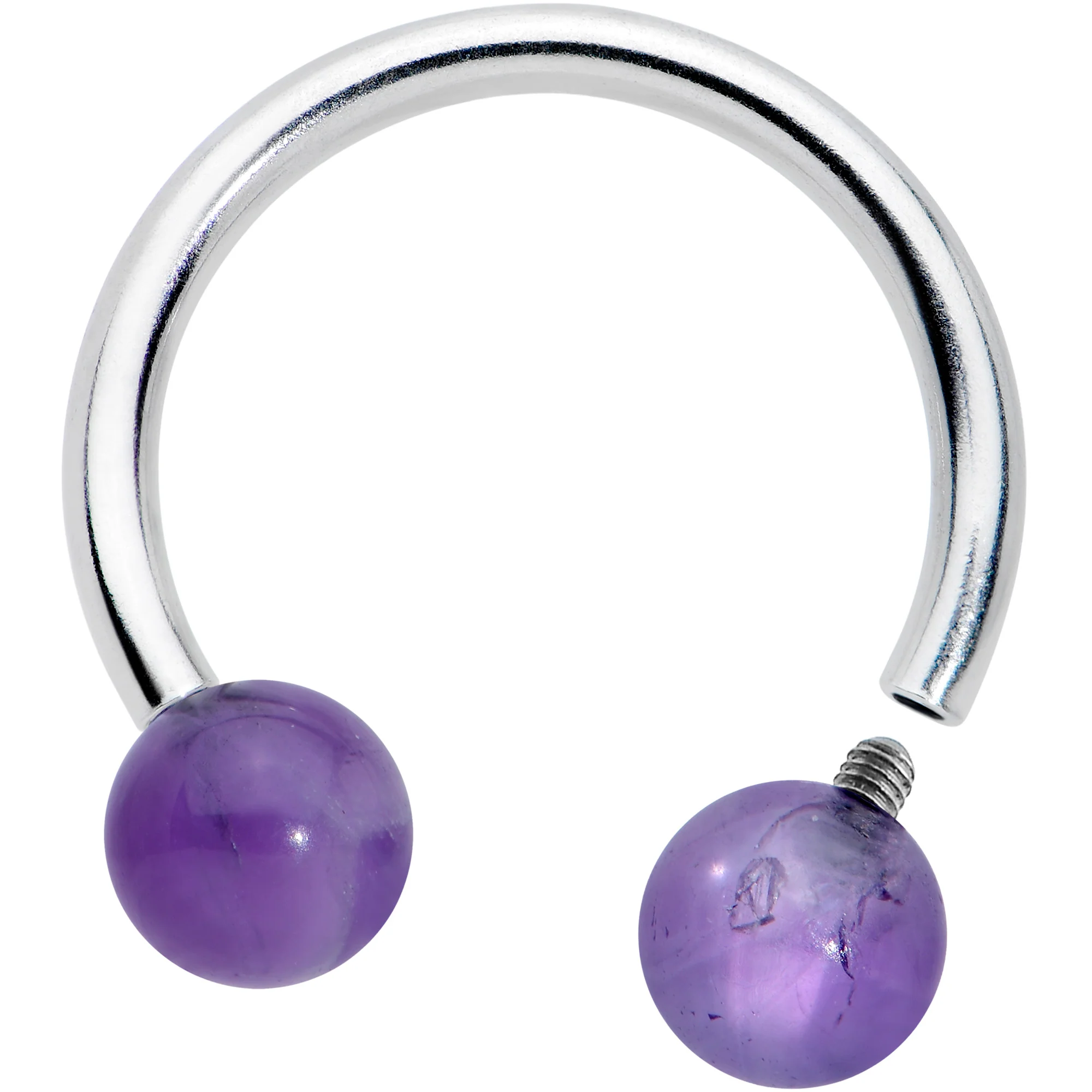 16G 3/8  Purple Stone Ball End Internally Threaded Horseshoe - Image 2