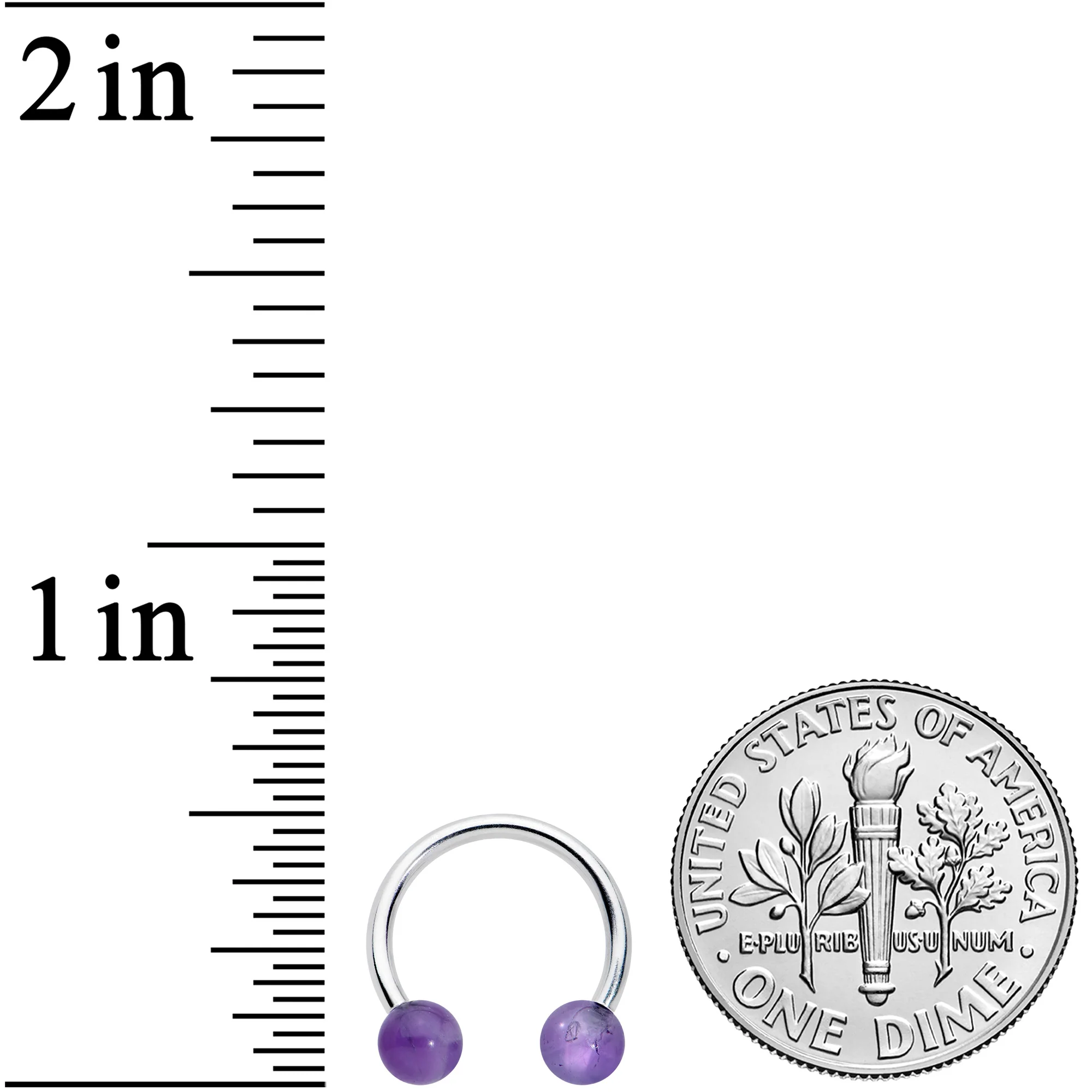 16G 3/8  Purple Stone Ball End Internally Threaded Horseshoe - Image 3