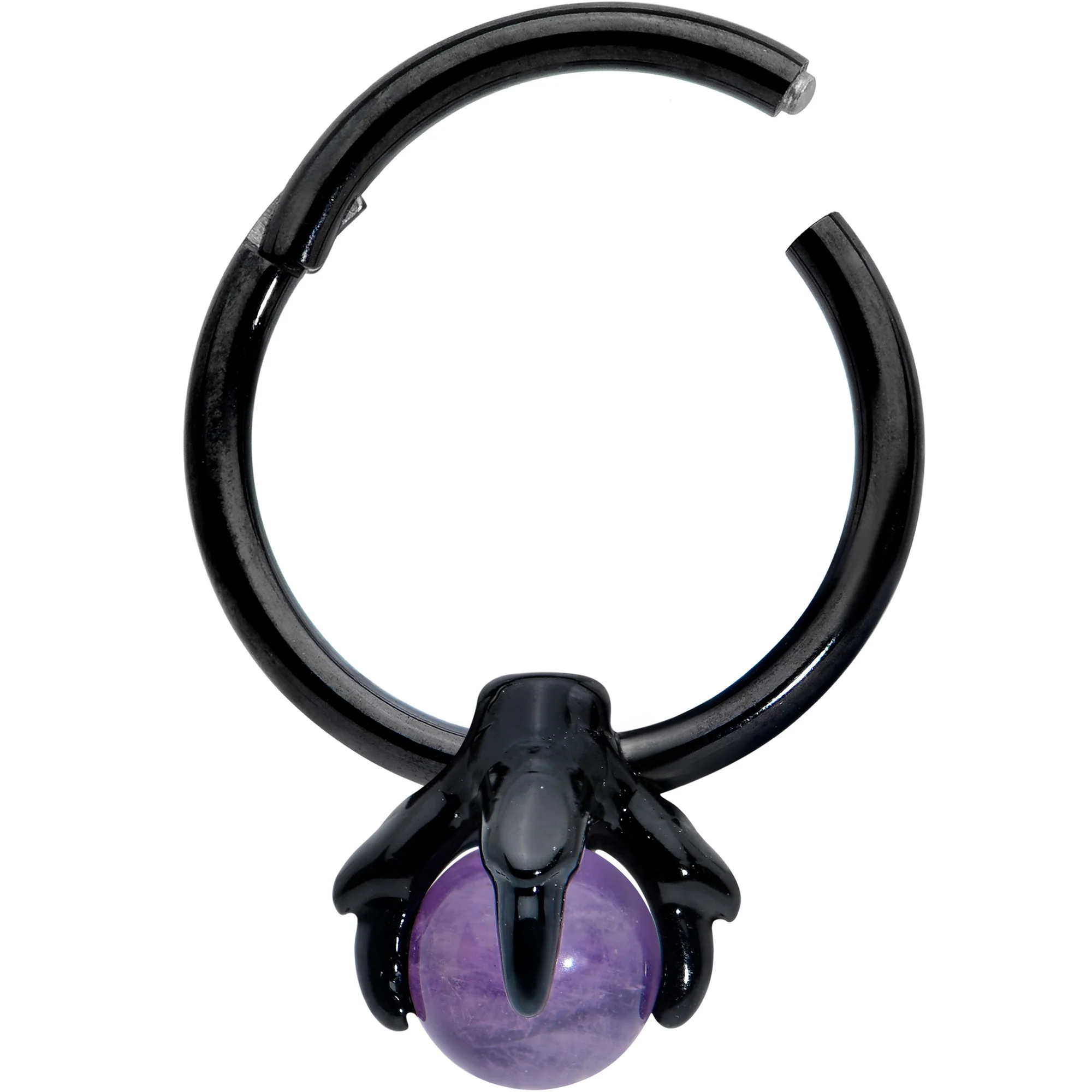 16G 3/8 Purple Amethyst Black Claw Hand Hinged Segment Ring - Image 2