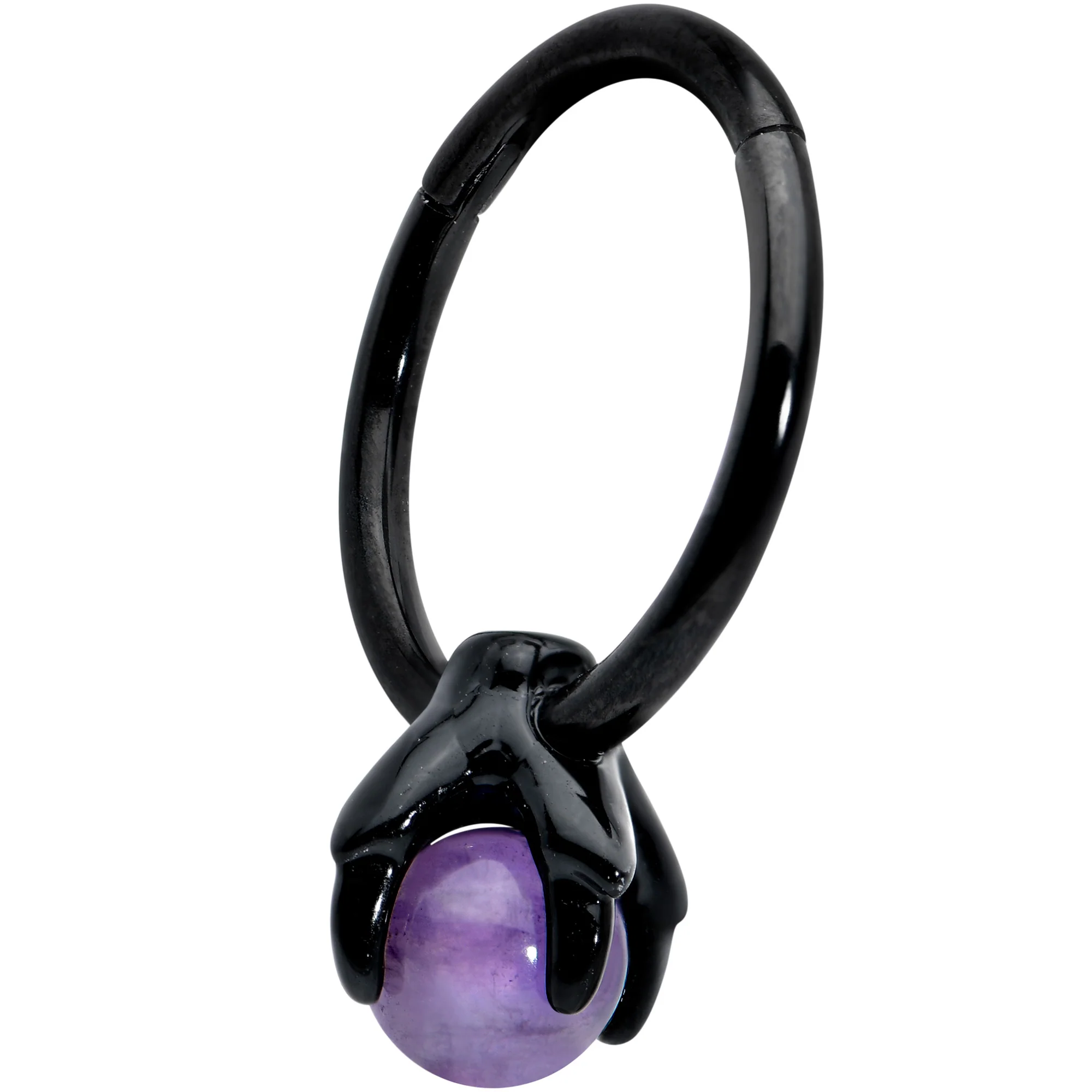 16G 3/8 Purple Amethyst Black Claw Hand Hinged Segment Ring - Image 3