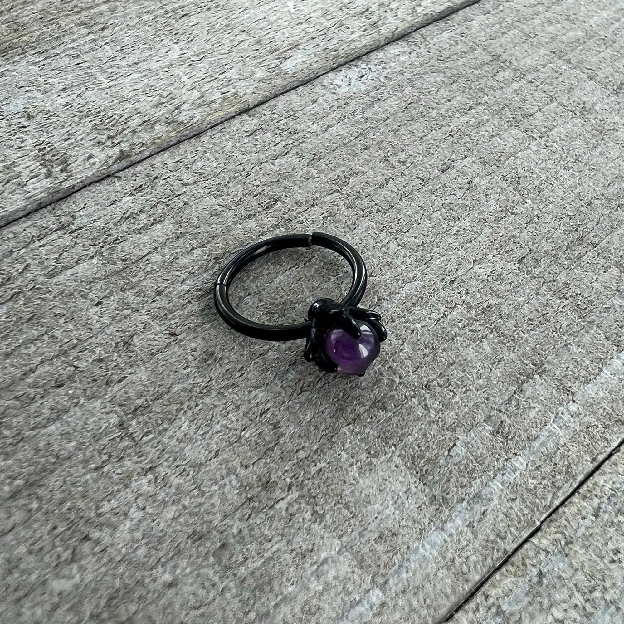 16G 3/8 Purple Amethyst Black Claw Hand Hinged Segment Ring - Image 5