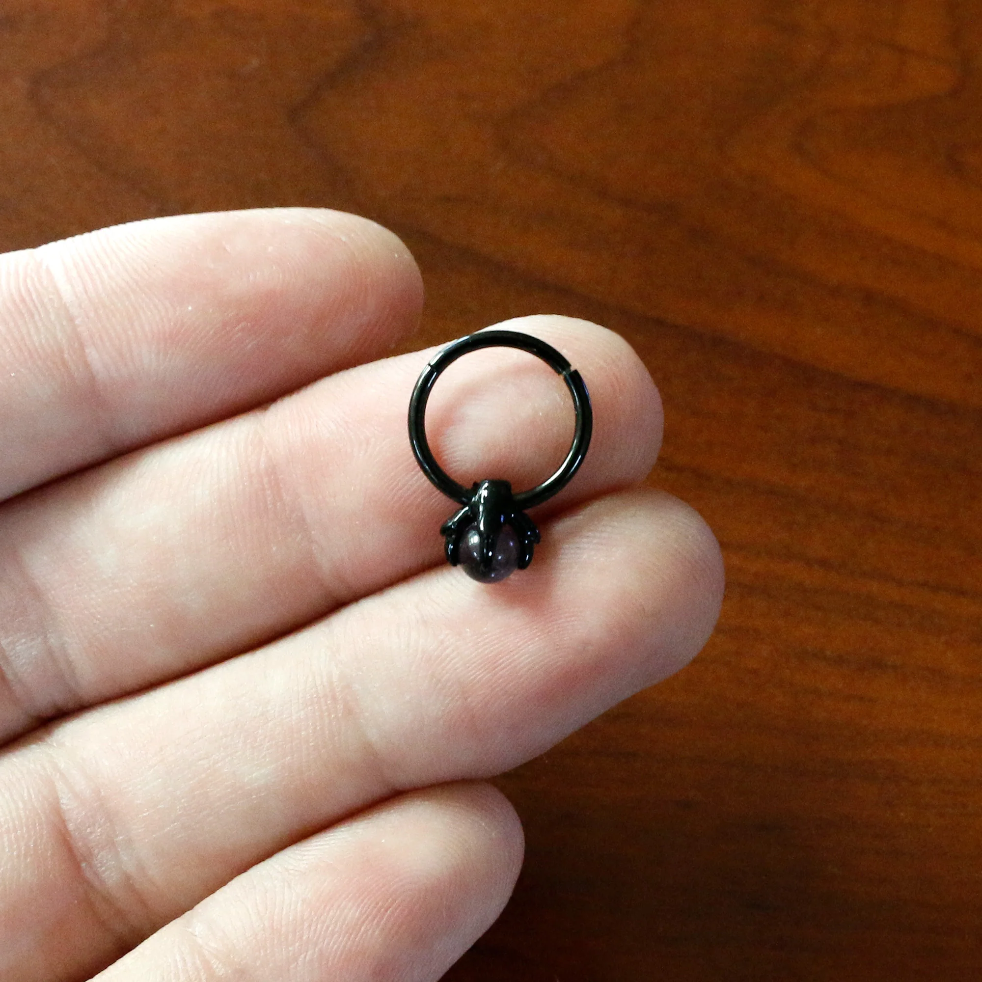 16G 3/8 Purple Amethyst Black Claw Hand Hinged Segment Ring - Image 6