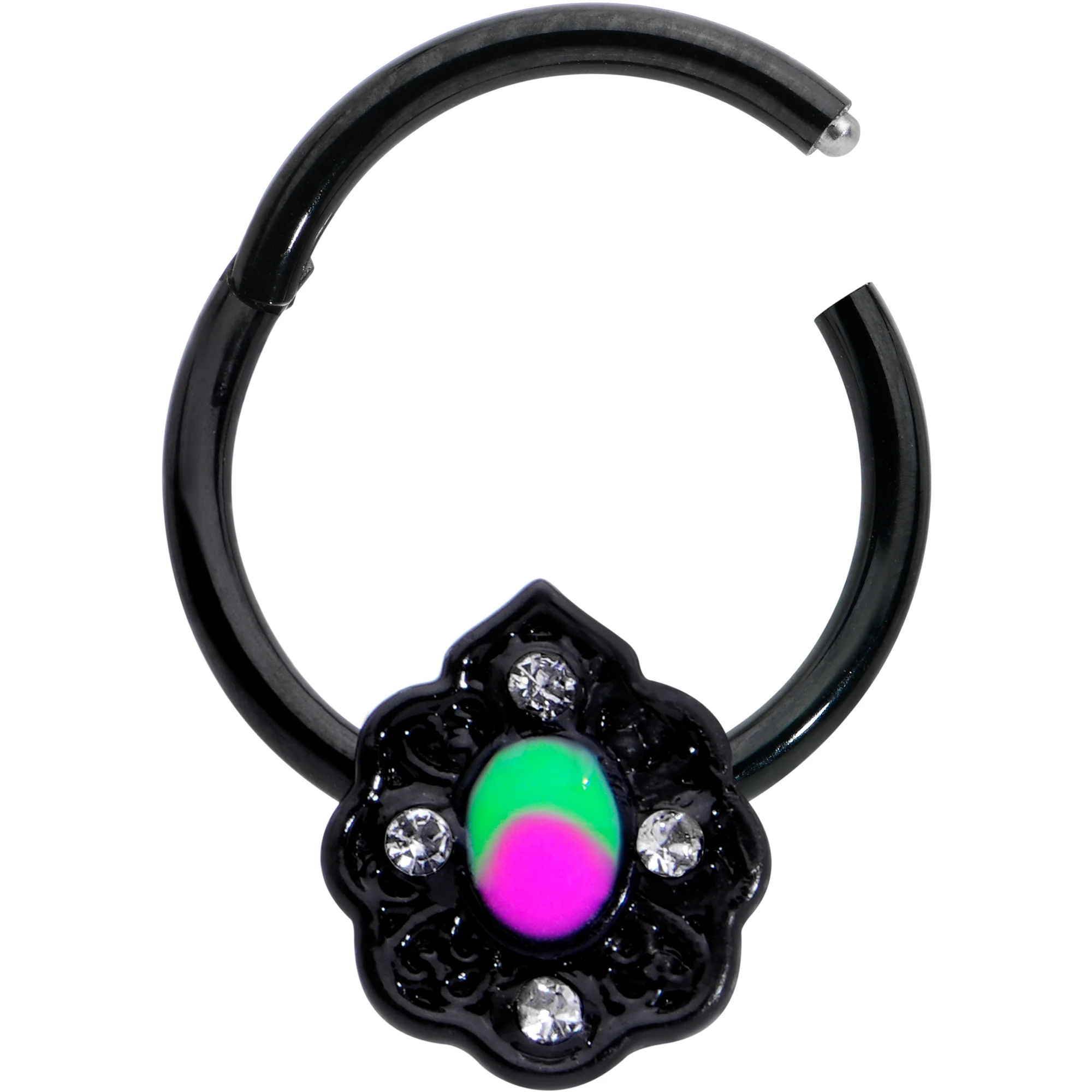 16G 3/8 Purple Tourmaline Black Lacy Drop Hinged Segment Ring - Image 2