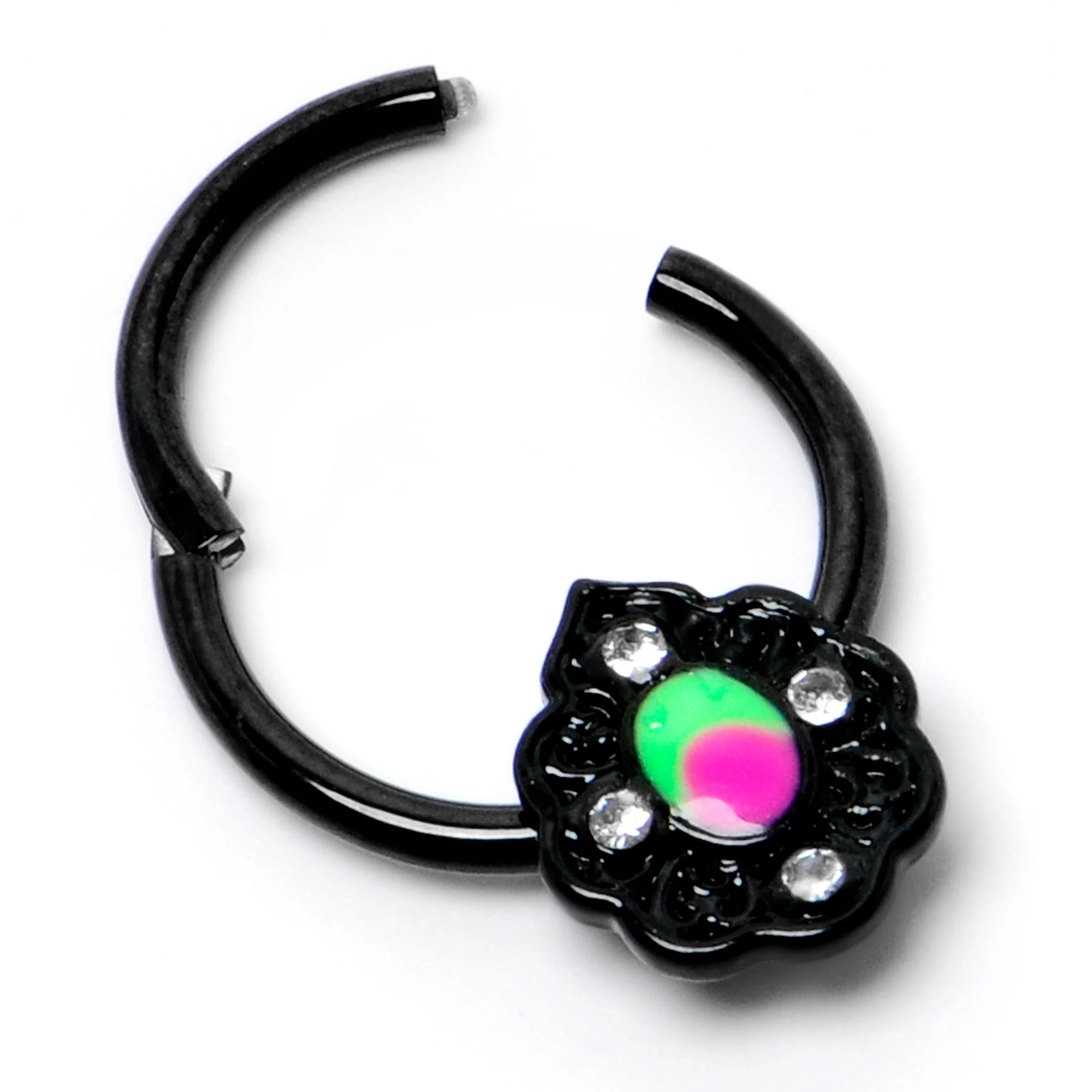 16G 3/8 Purple Tourmaline Black Lacy Drop Hinged Segment Ring - Image 5