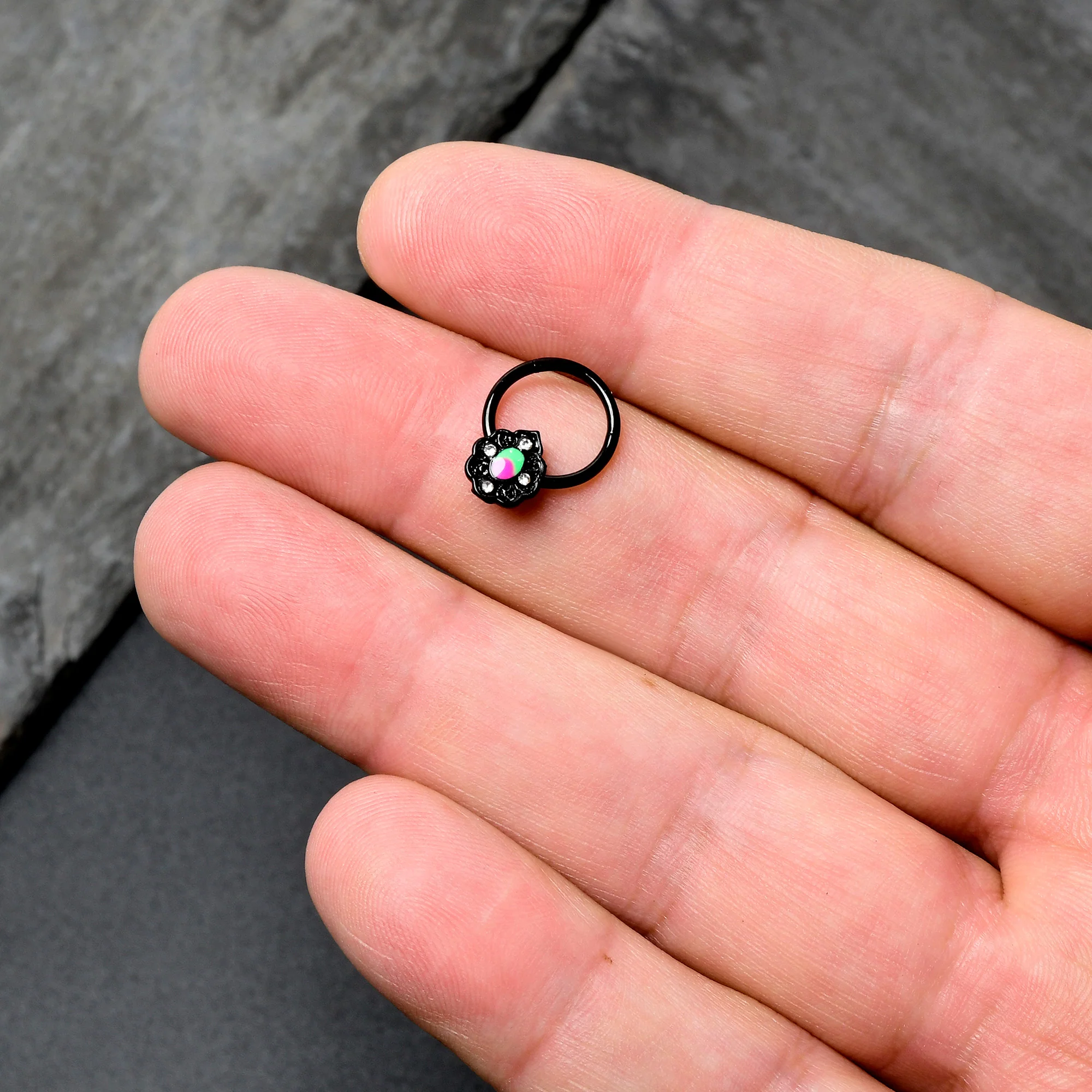 16G 3/8 Purple Tourmaline Black Lacy Drop Hinged Segment Ring - Image 7