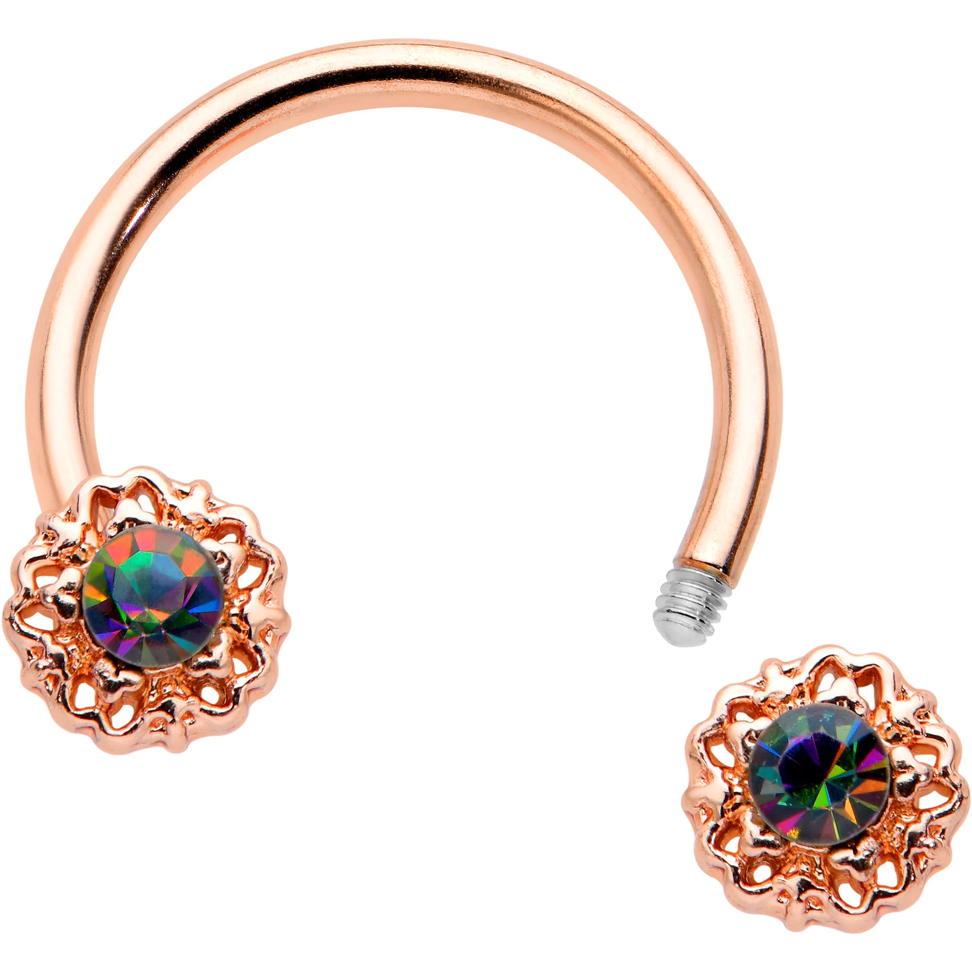 16G 3/8 Purple Tourmaline Rose Gold Tone Flower Circular Barbell - Image 2