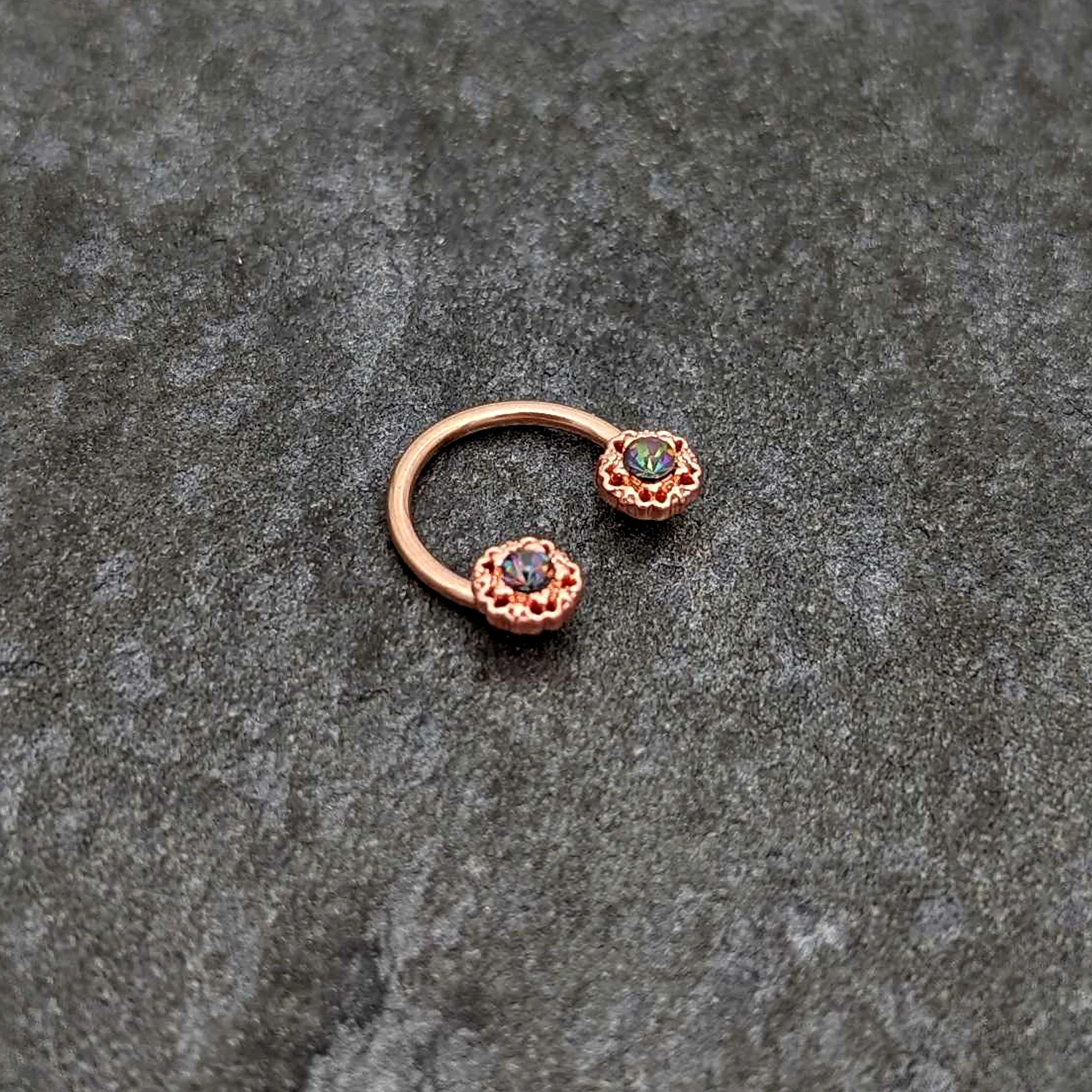 16G 3/8 Purple Tourmaline Rose Gold Tone Flower Circular Barbell - Image 4