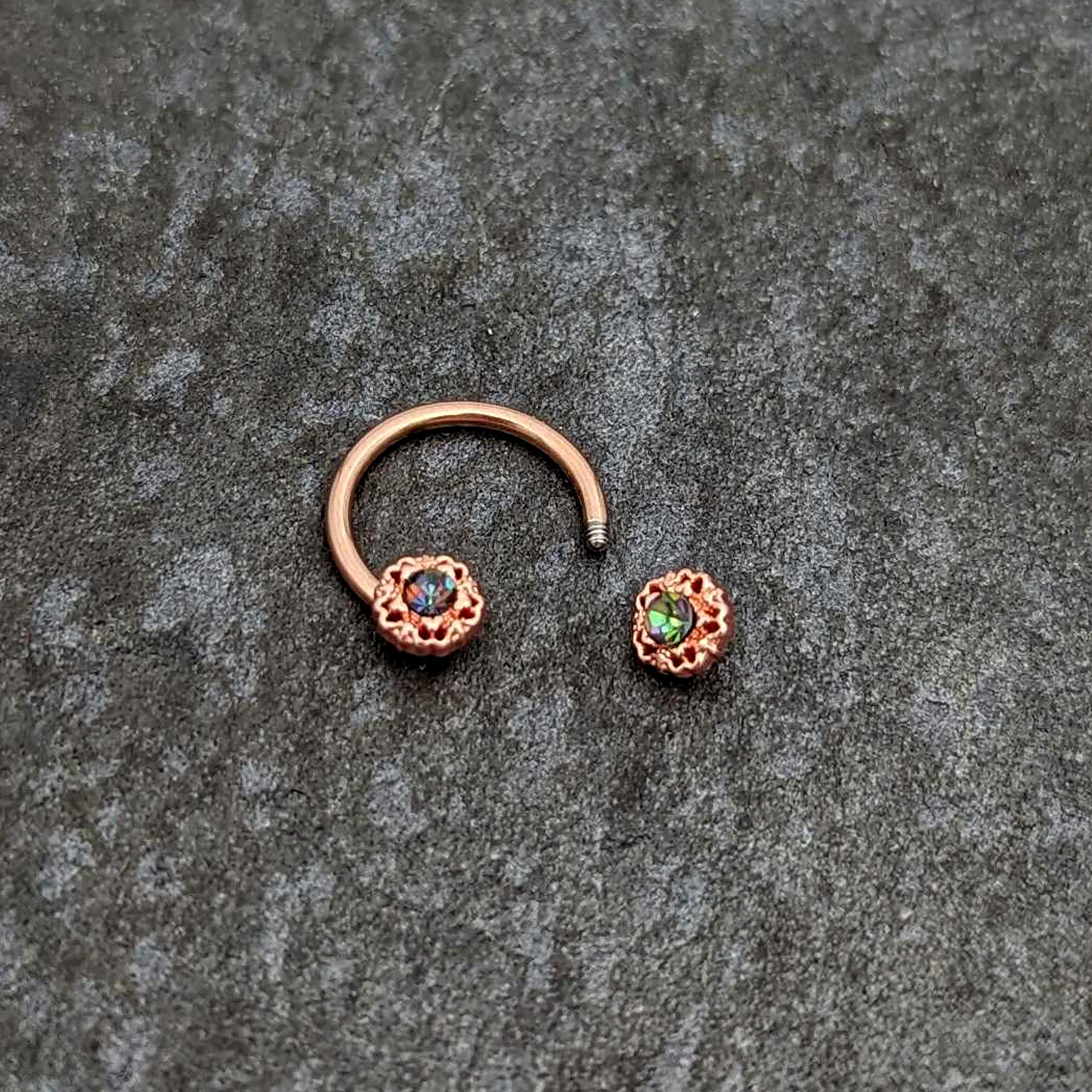 16G 3/8 Purple Tourmaline Rose Gold Tone Flower Circular Barbell - Image 5