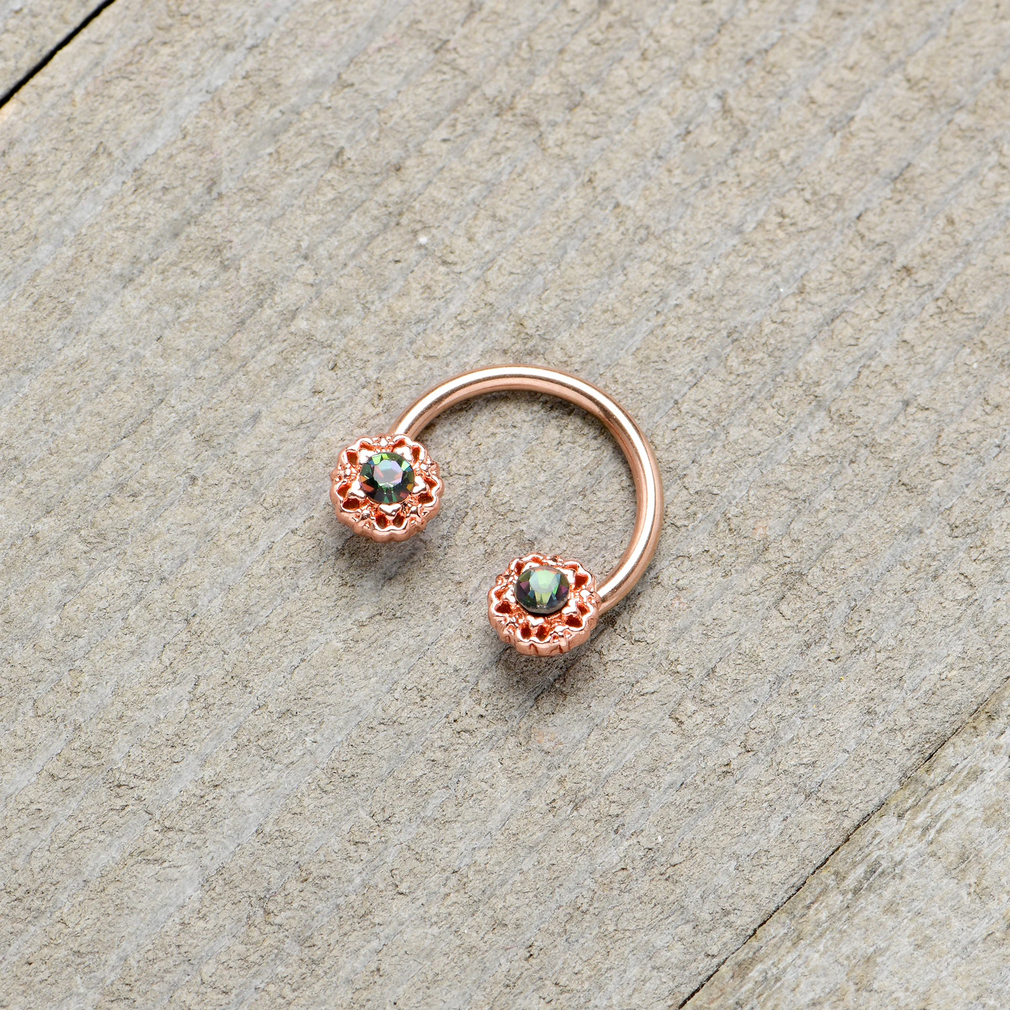 16G 3/8 Purple Tourmaline Rose Gold Tone Flower Circular Barbell - Image 7