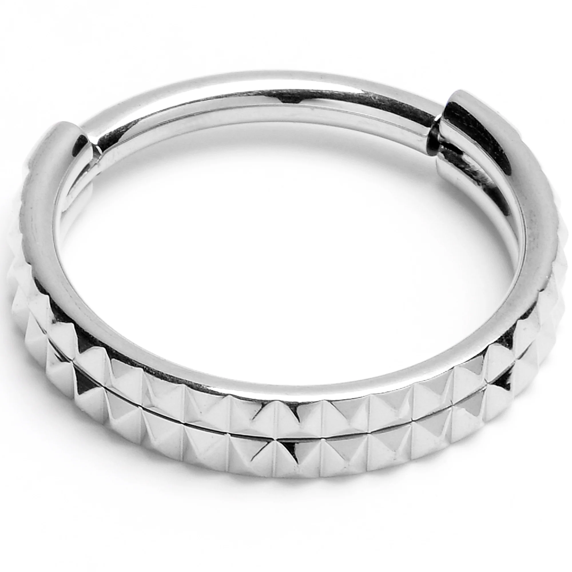 16G 3/8 Pyramid Cut Double Hoop 316L Surgical Steel Hinged Segment Ring