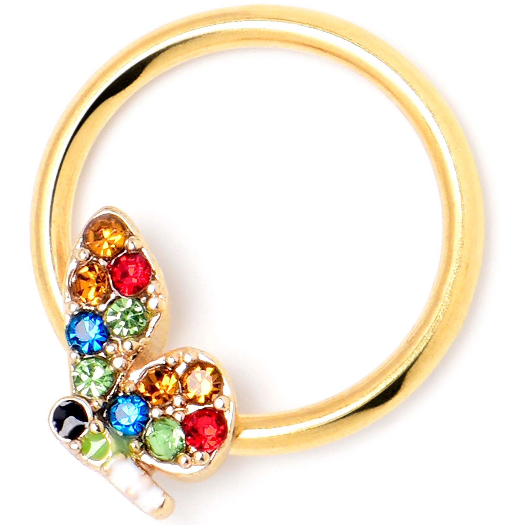 16G 3/8 Red Blue Gem Gold Tone Butterfly BCR Captive Ring - Image 3