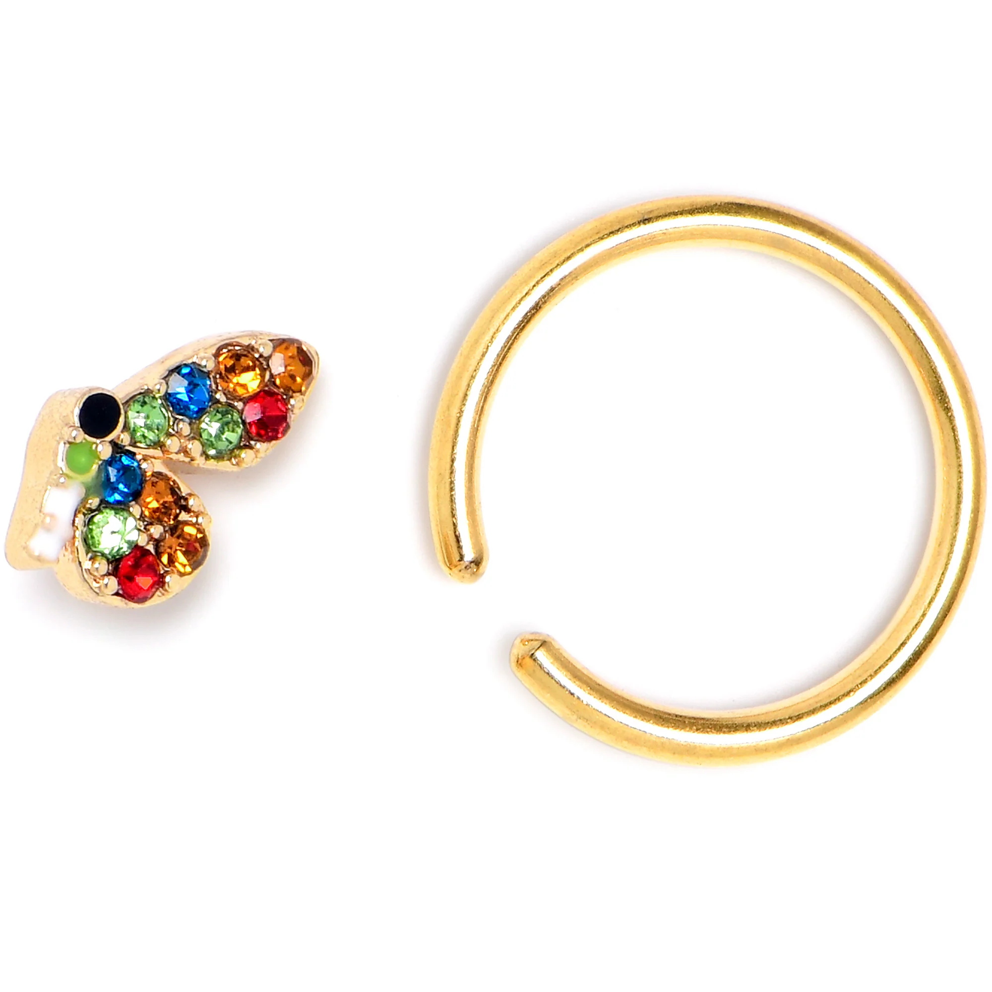 16G 3/8 Red Blue Gem Gold Tone Butterfly BCR Captive Ring - Image 4