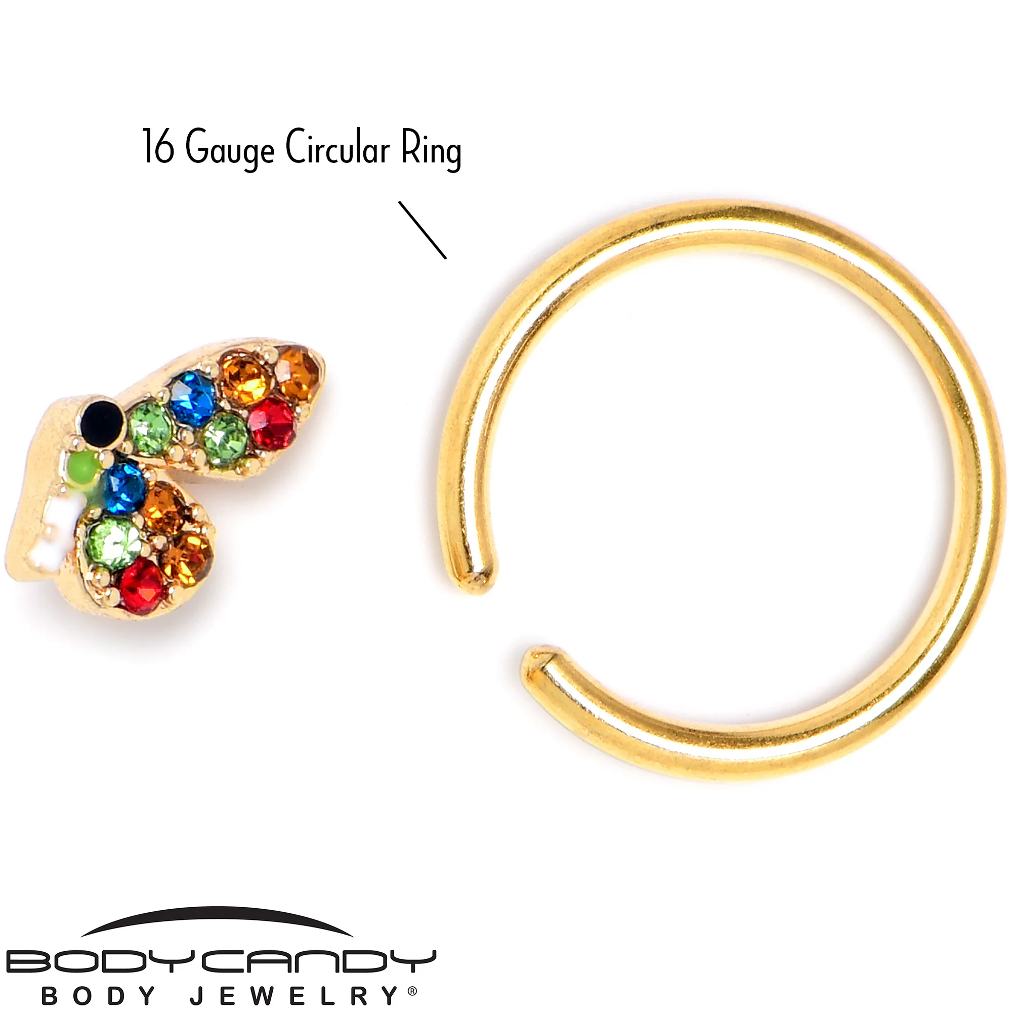 16G 3/8 Red Blue Gem Gold Tone Butterfly BCR Captive Ring - Image 5