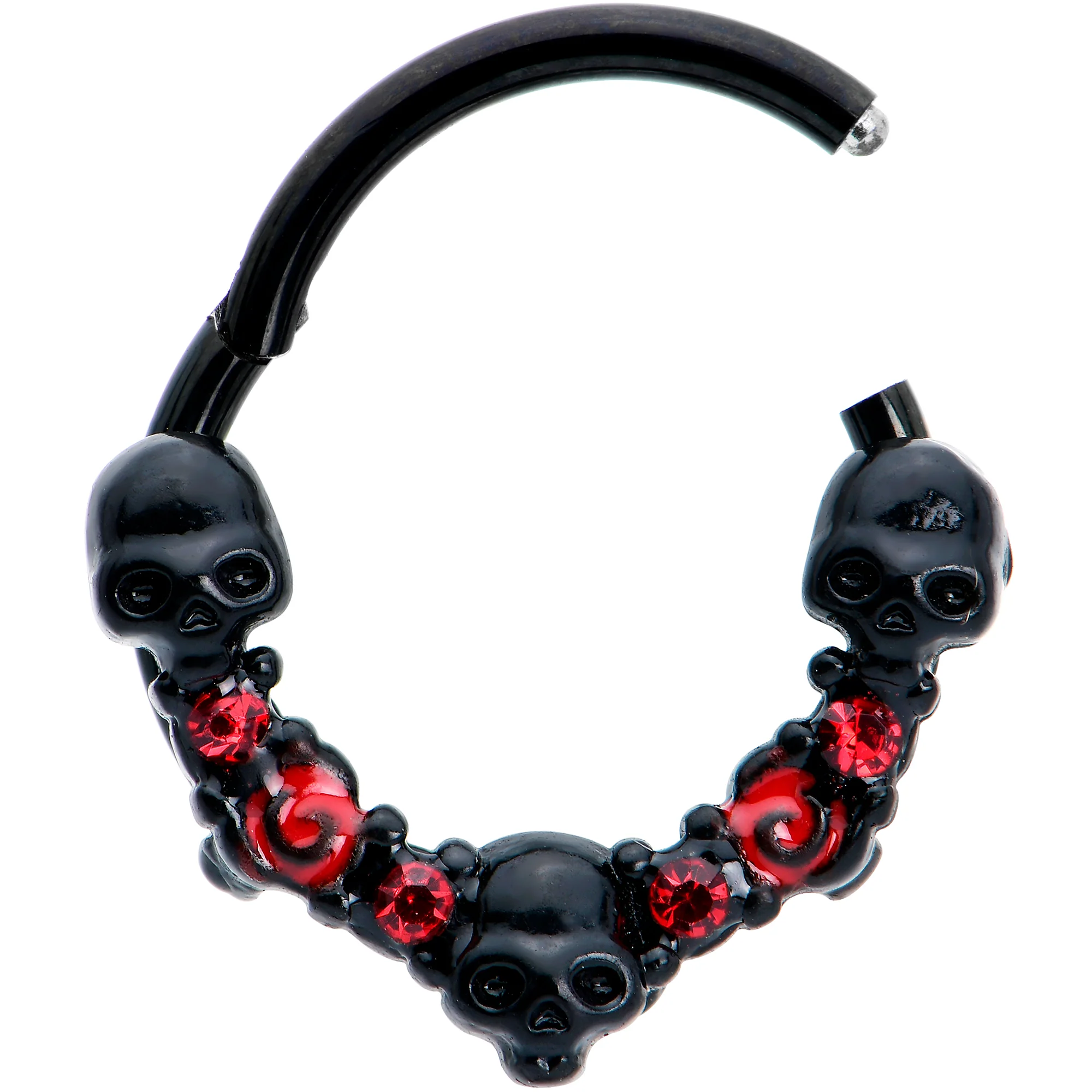 16G 3/8 Red Clear CZ Gem Black Skull Halloween Hinged Segment Ring - Image 2