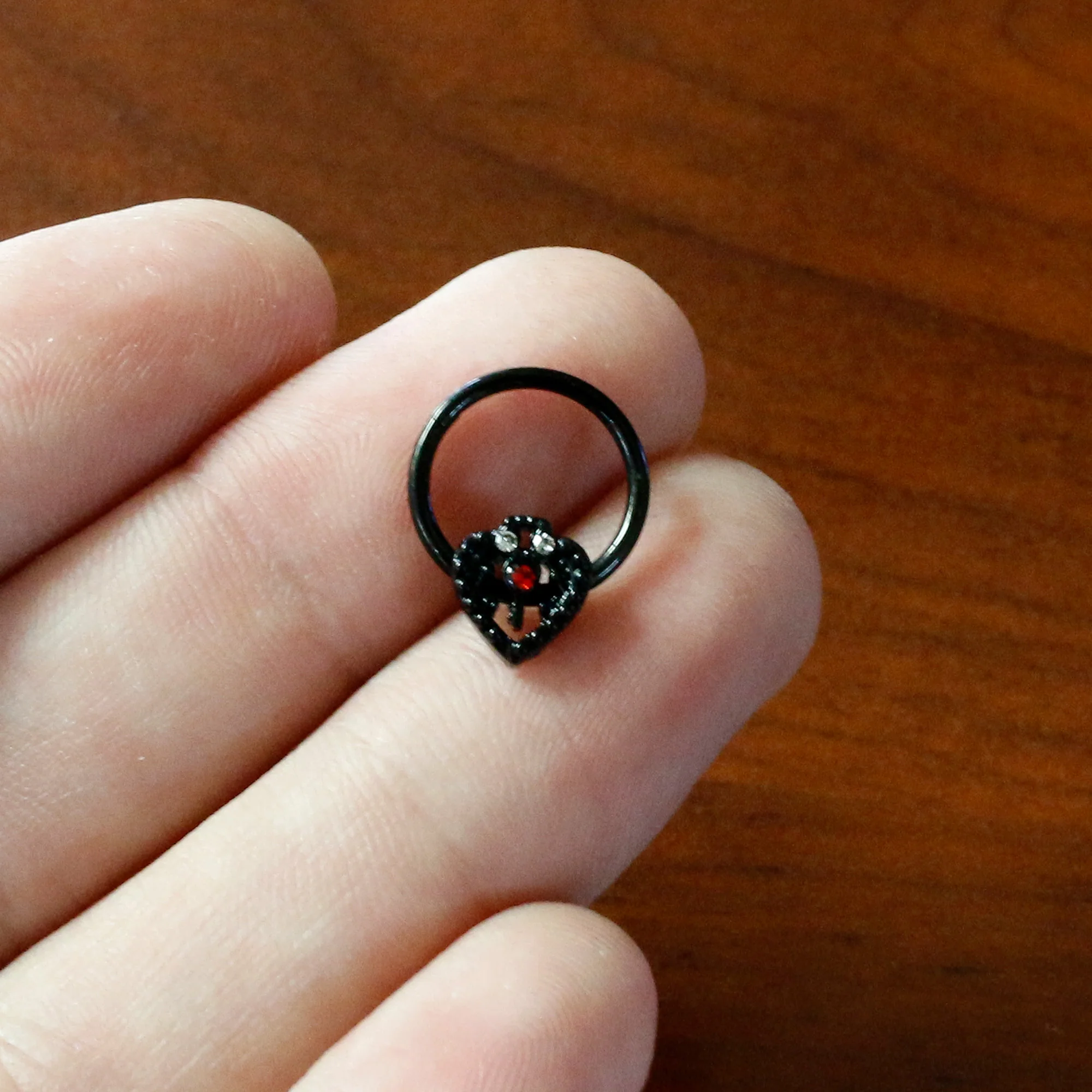 16G 3/8 Red Clear Gem Black Key Heart Hinged Segment Ring - Image 5