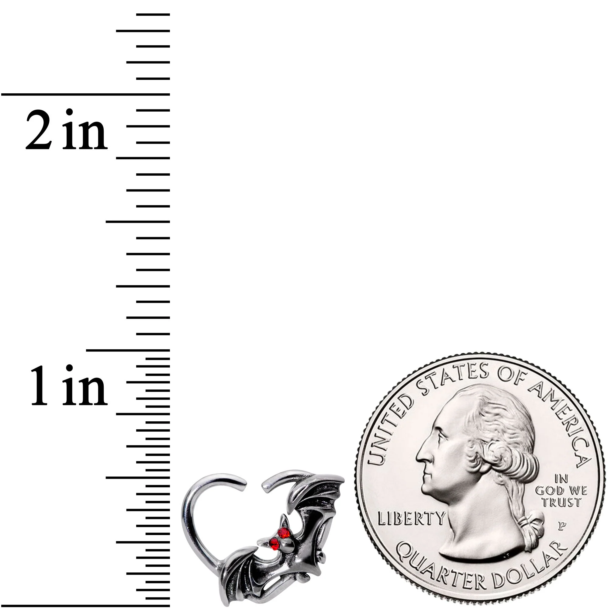 16G 3/8 Red Gem Bat Attractions Left Heart Closure Ring - Image 2