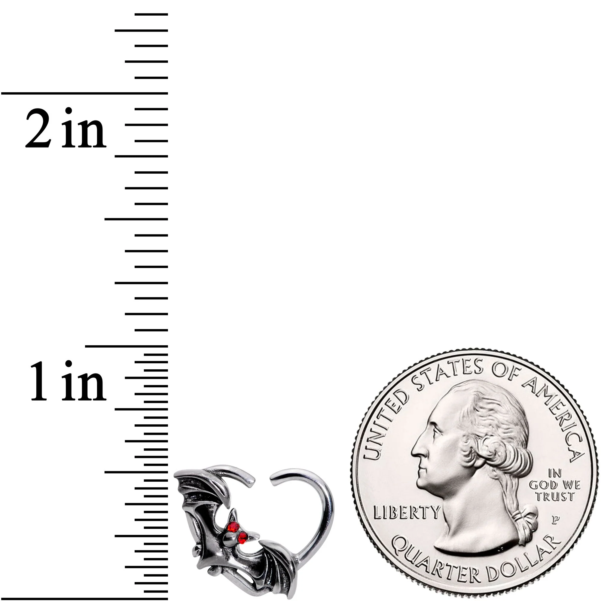 16G 3/8 Red Gem Bat Attractions Right Heart Closure Ring - Image 2