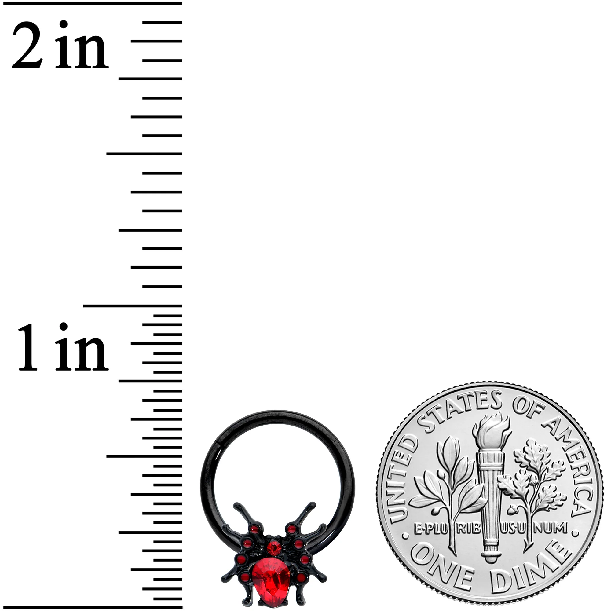 16G 3/8 Red Gem Black Spider Halloween Hinged Segment Ring - Image 3