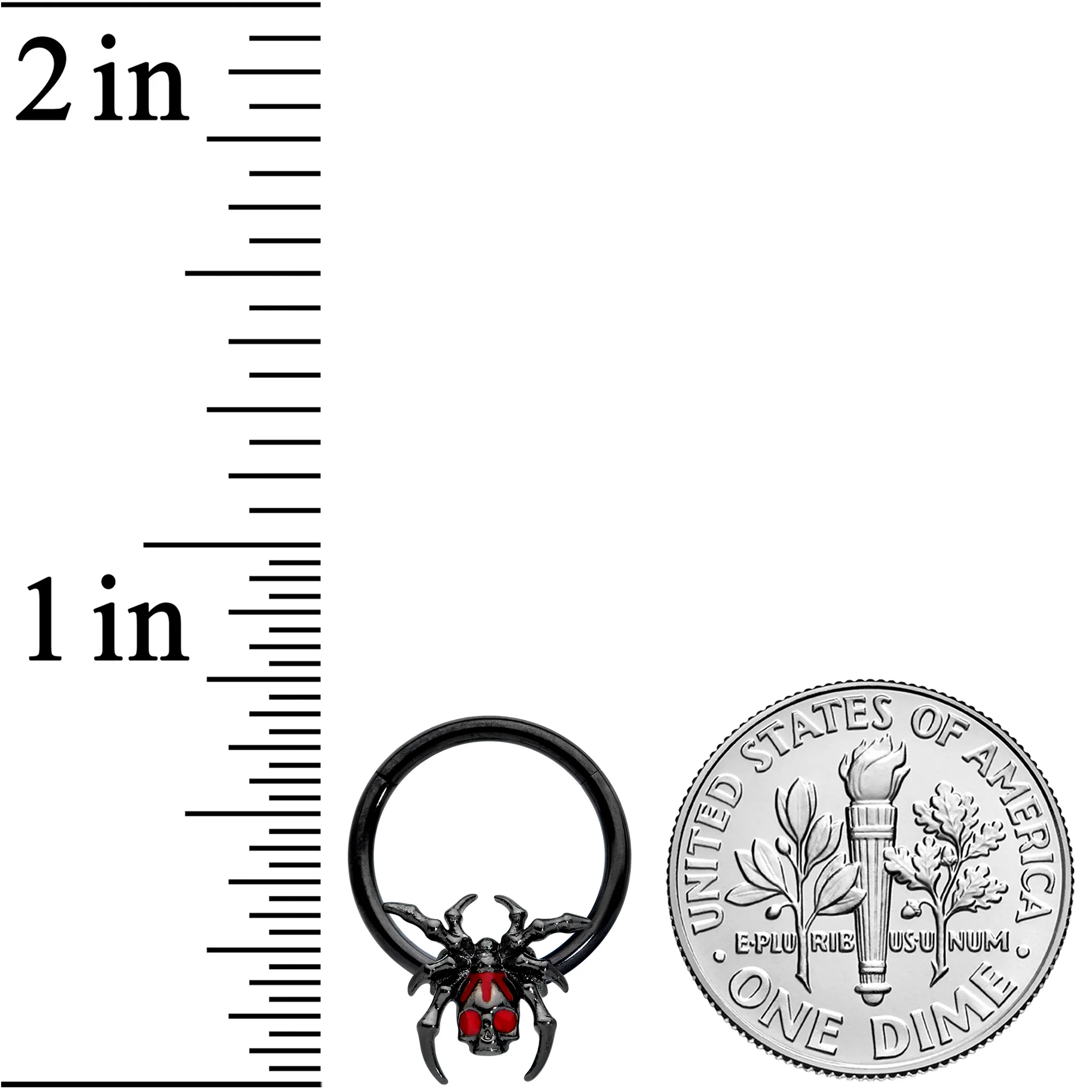 16G 3/8 Red Gem Black Spider Skull Halloween Hinged Segment Ring - Image 3