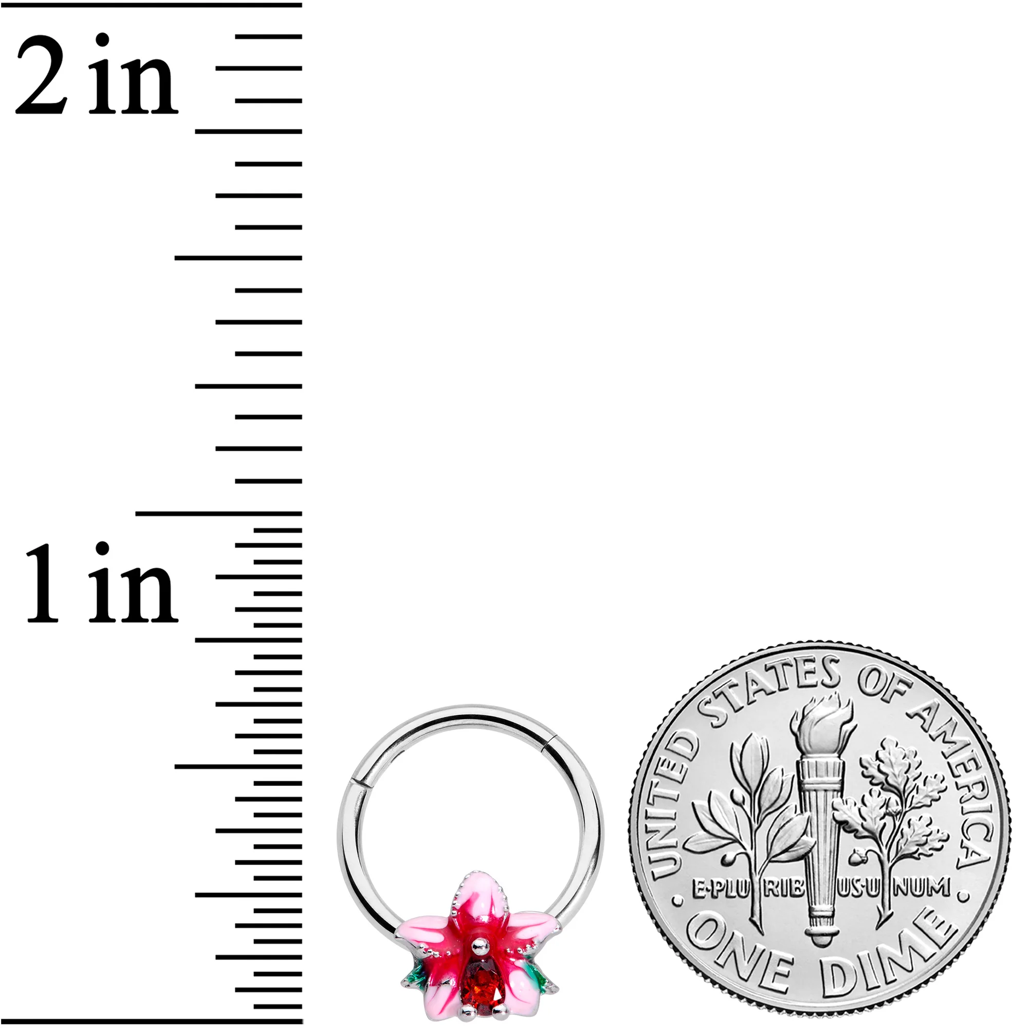 16G 3/8 Red Gem Exotic Flower Hinged Segment Ring - Image 3