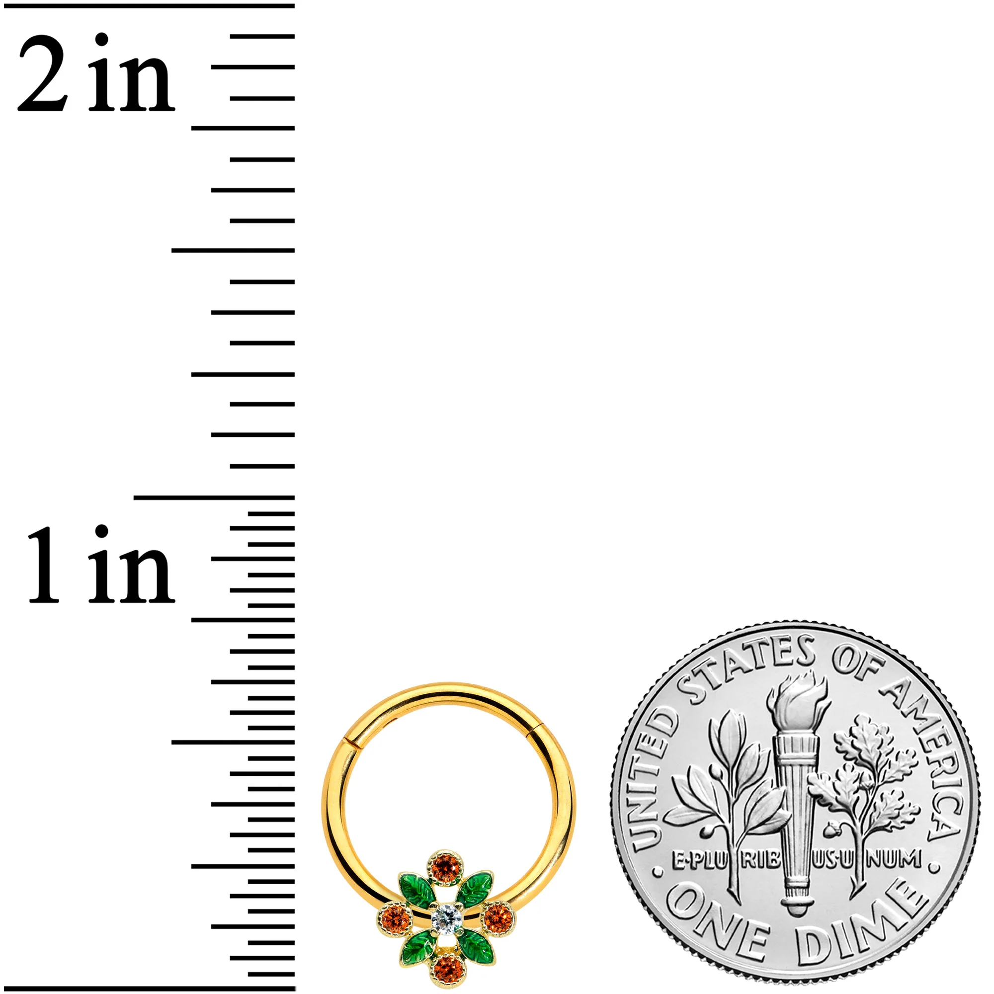 16G 3/8 Red Gem Gold Tone Crest Christmas Hinged Segment Ring - Image 3