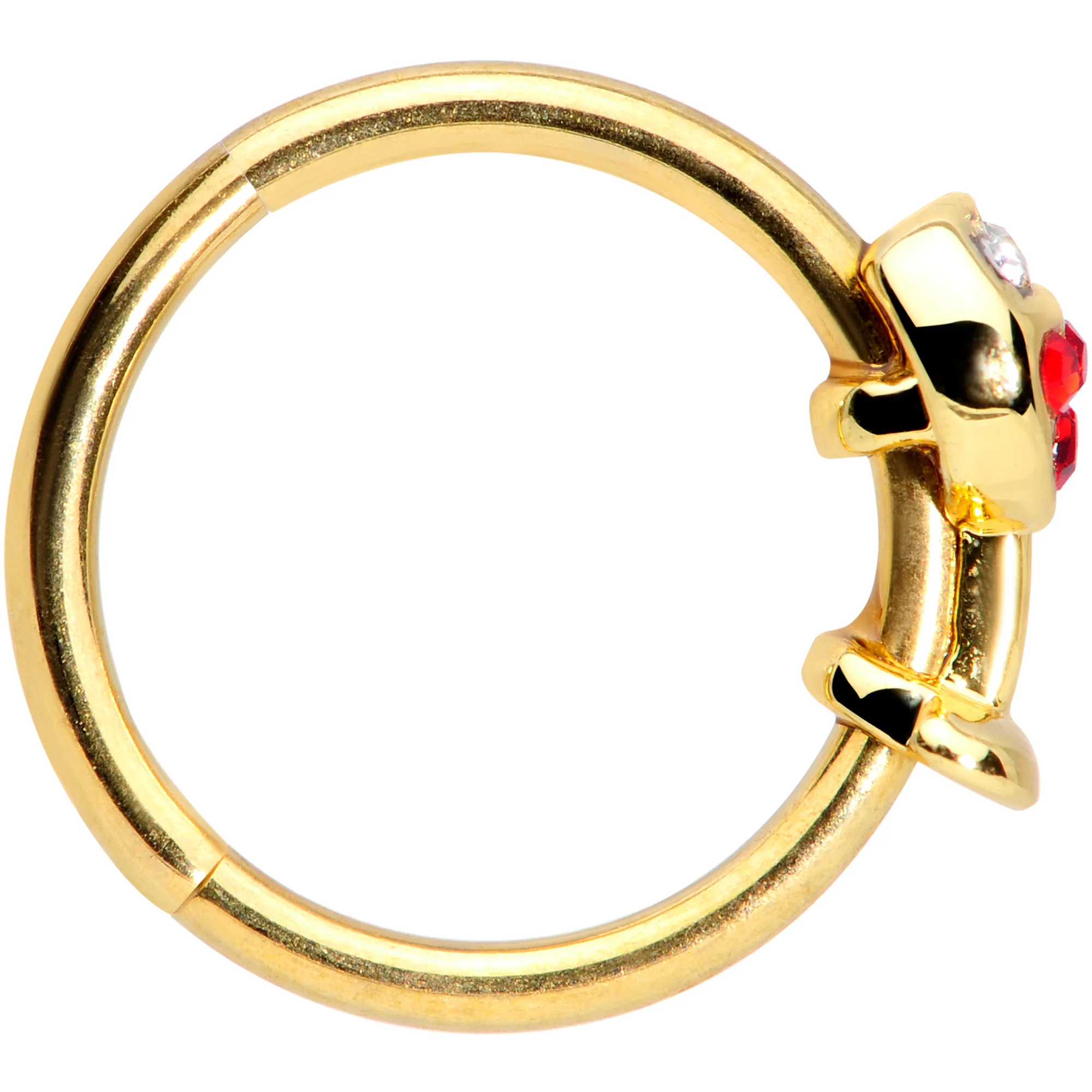 16G 3/8 Red Gem Gold Tone Wine Glass Hinged Septum Clicker - Image 2