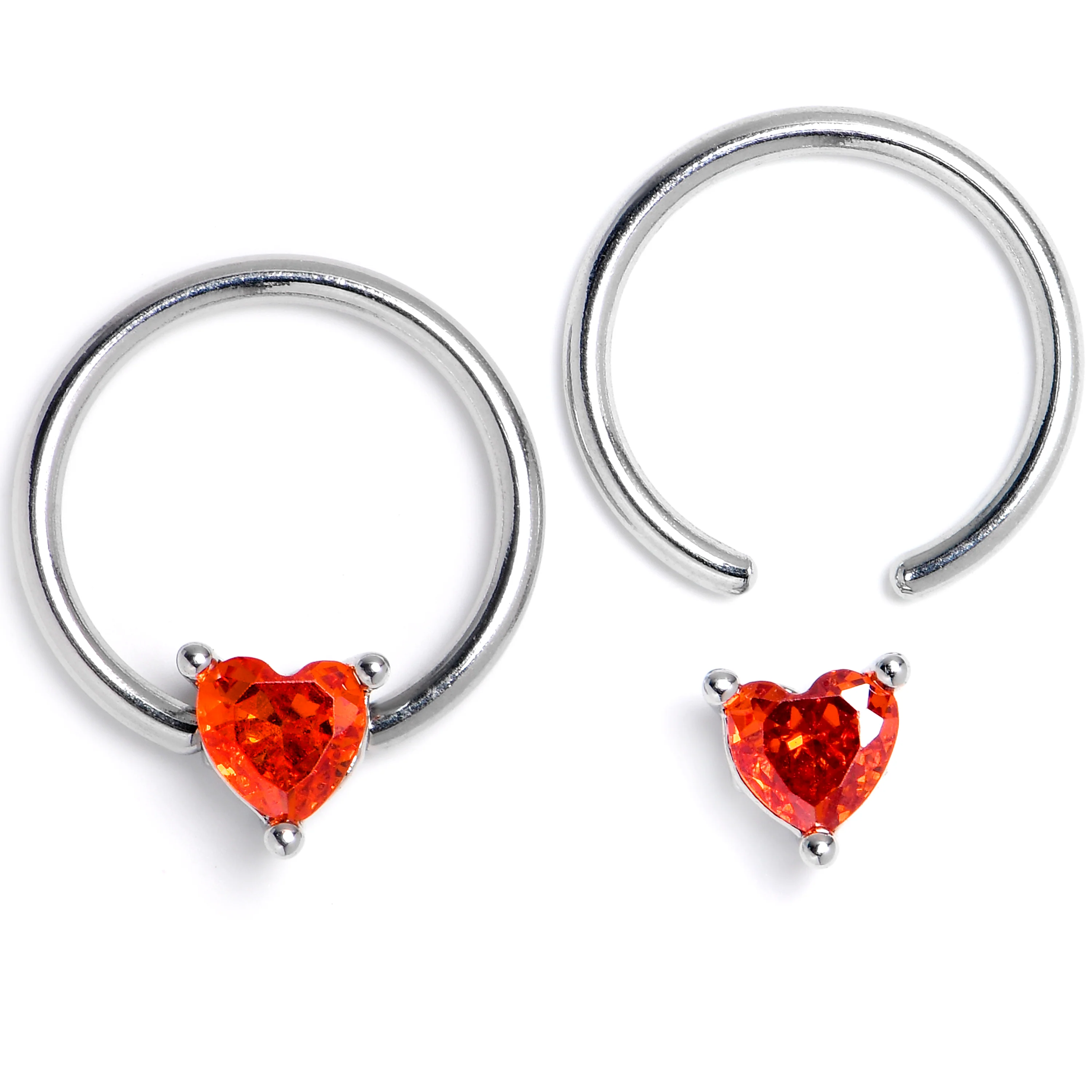 16G 3/8 Red Gem Heart BCR Captive Ring Set of 4 - Image 2