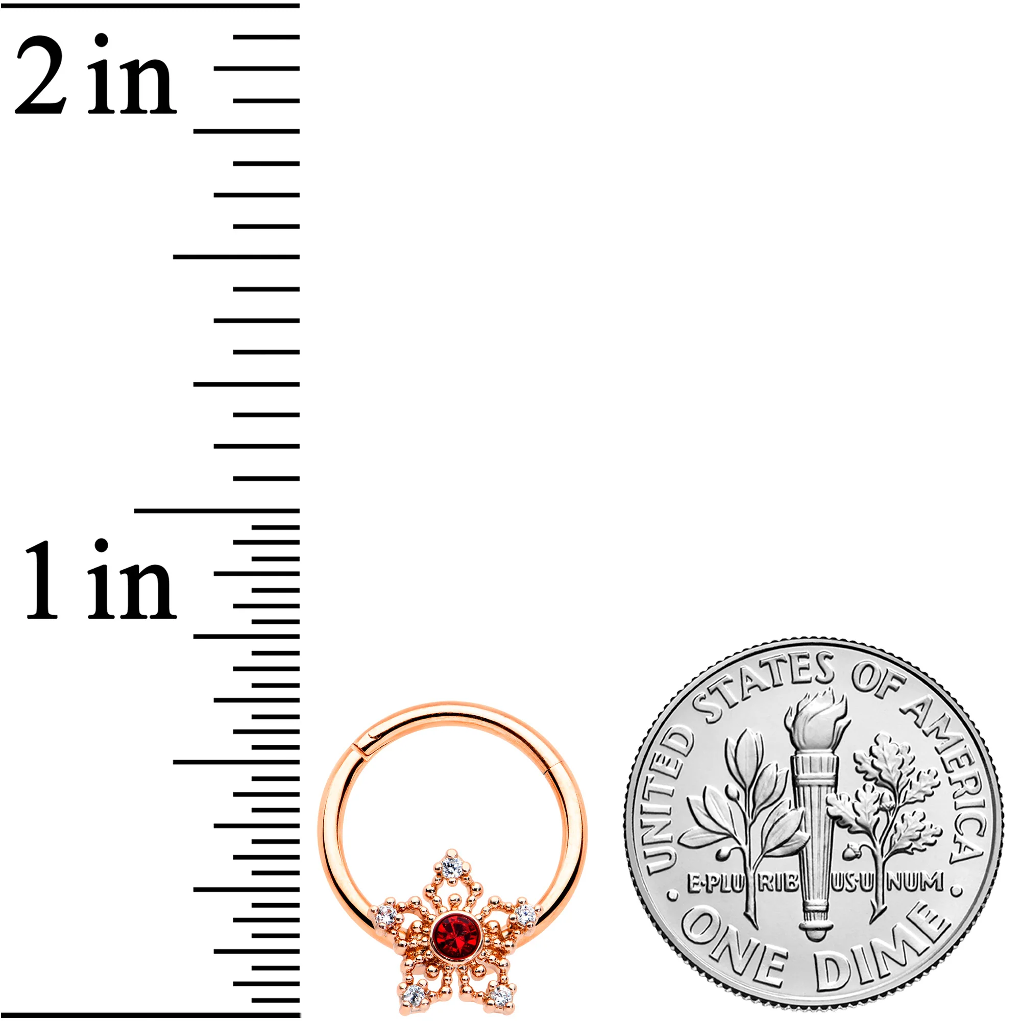 16G 3/8 Red Gem Rosy Hue Texture Snowflake Hinged Segment Ring - Image 3