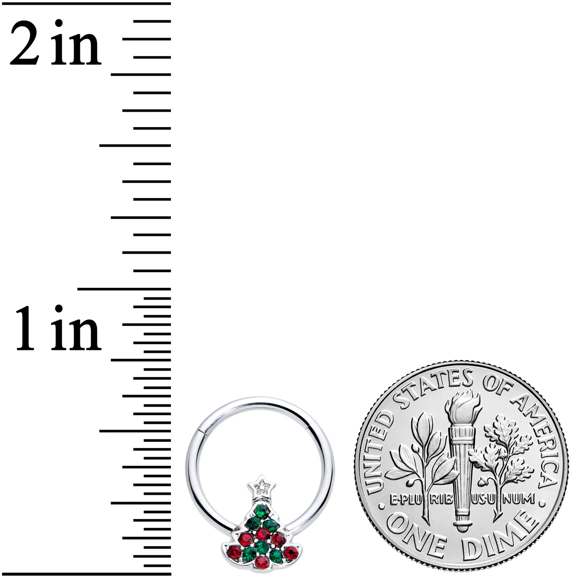 16G 3/8 Red Green Gem Starry Christmas Tree Hinged Segment Ring - Image 3