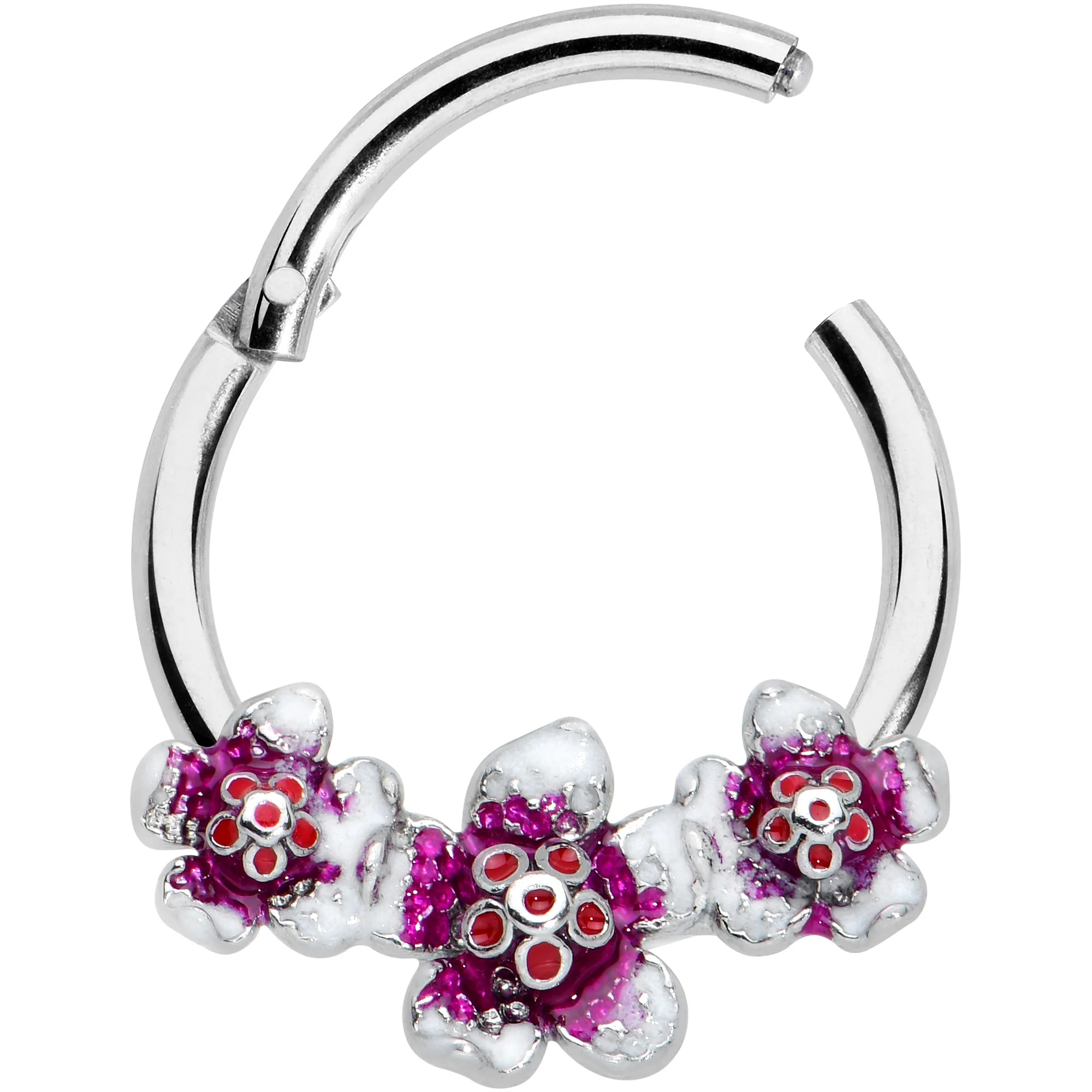 16G 3/8 Red Purple Double Flower Hinged Segment Ring - Image 2