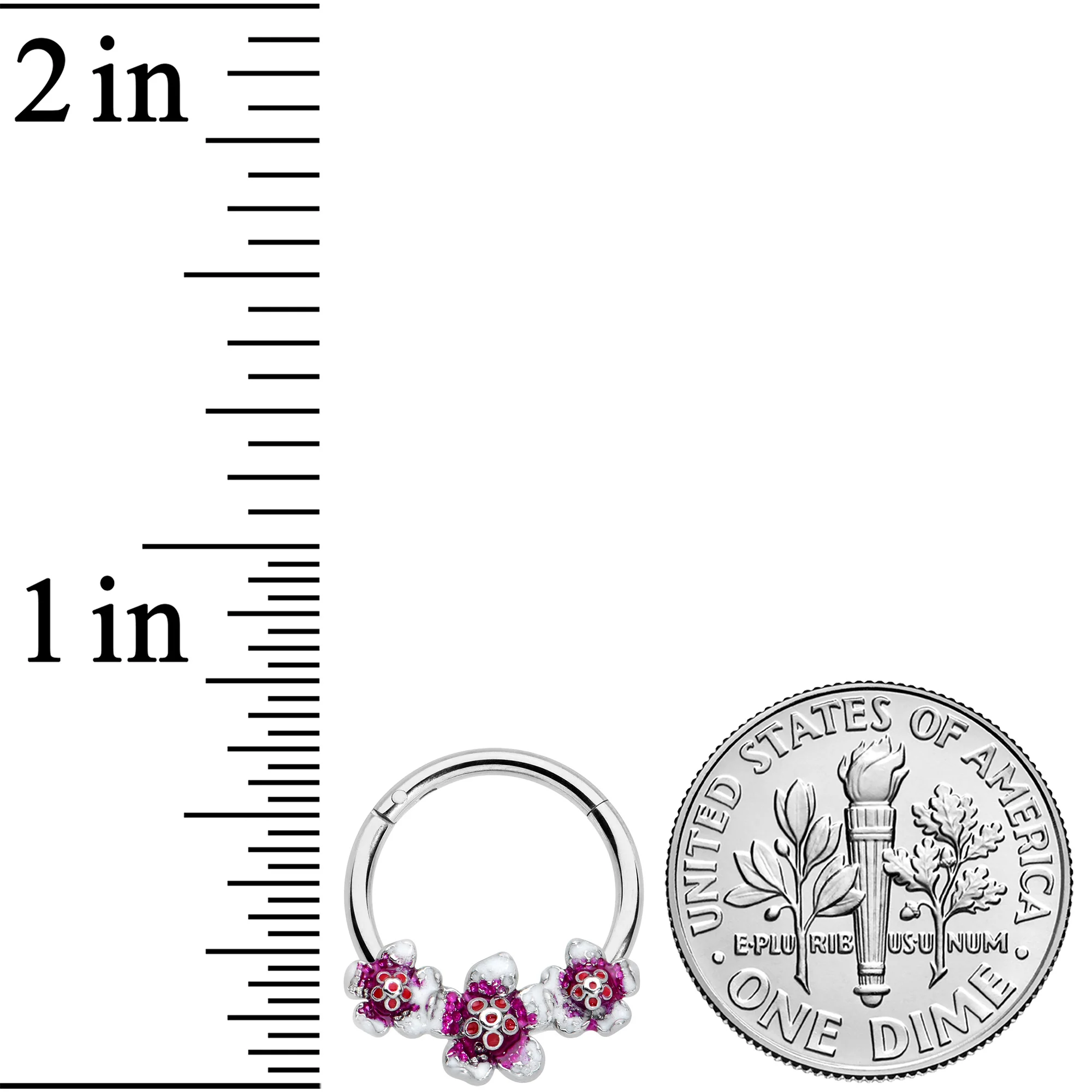 16G 3/8 Red Purple Double Flower Hinged Segment Ring - Image 3