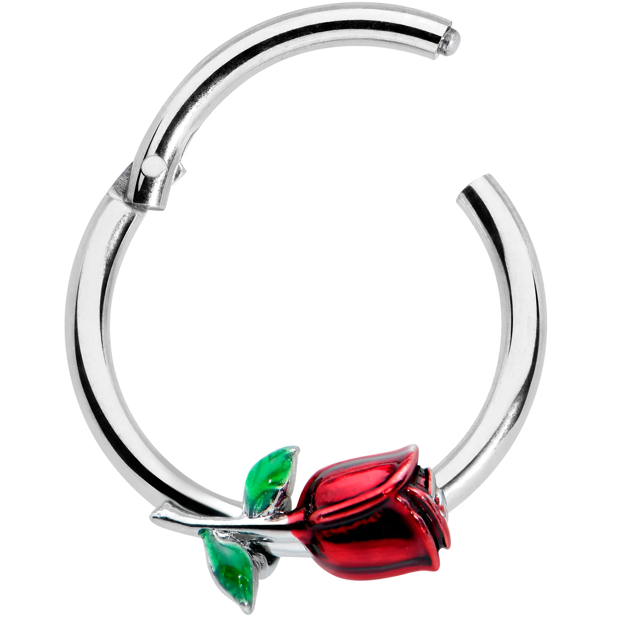 16G 3/8 Red Rose Flower Valentines Day Hinged Segment Ring - Image 2
