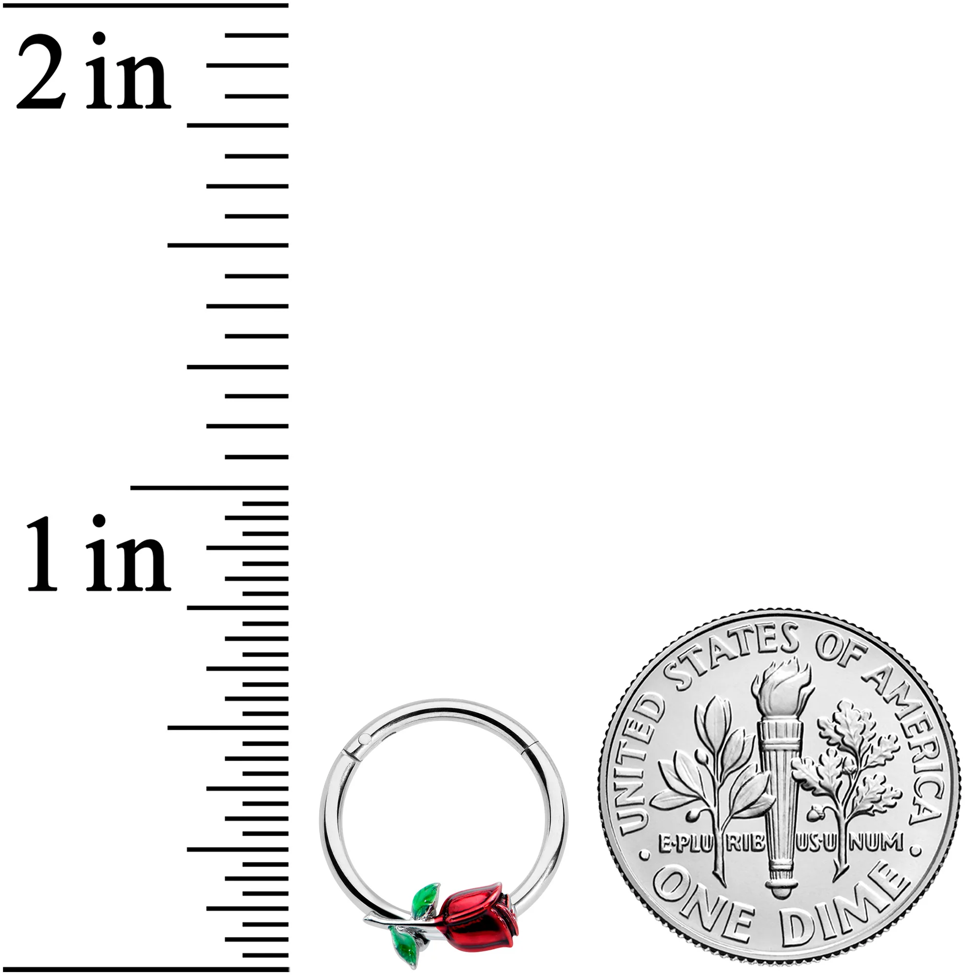 16G 3/8 Red Rose Flower Valentines Day Hinged Segment Ring - Image 3