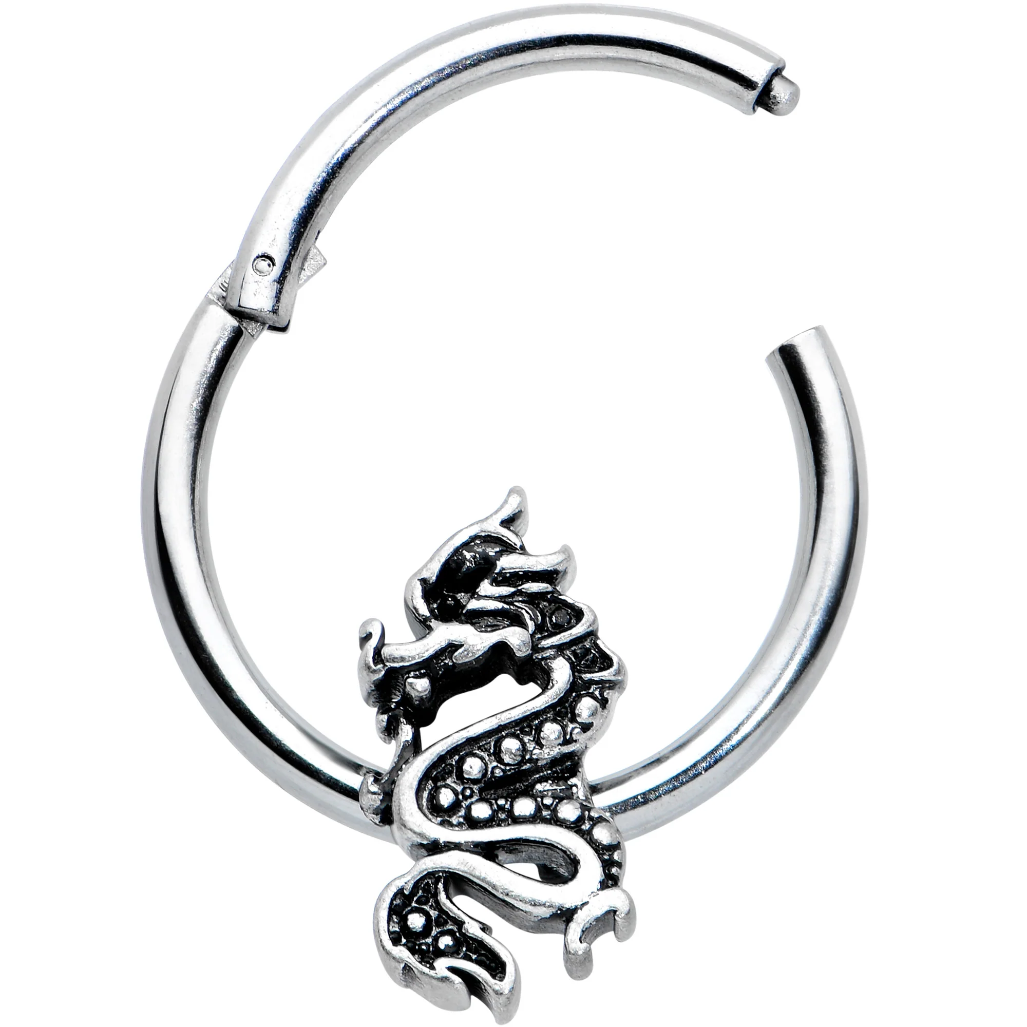 16G 3/8 Regal Medieval Dragon Hinged Segment Ring - Image 2