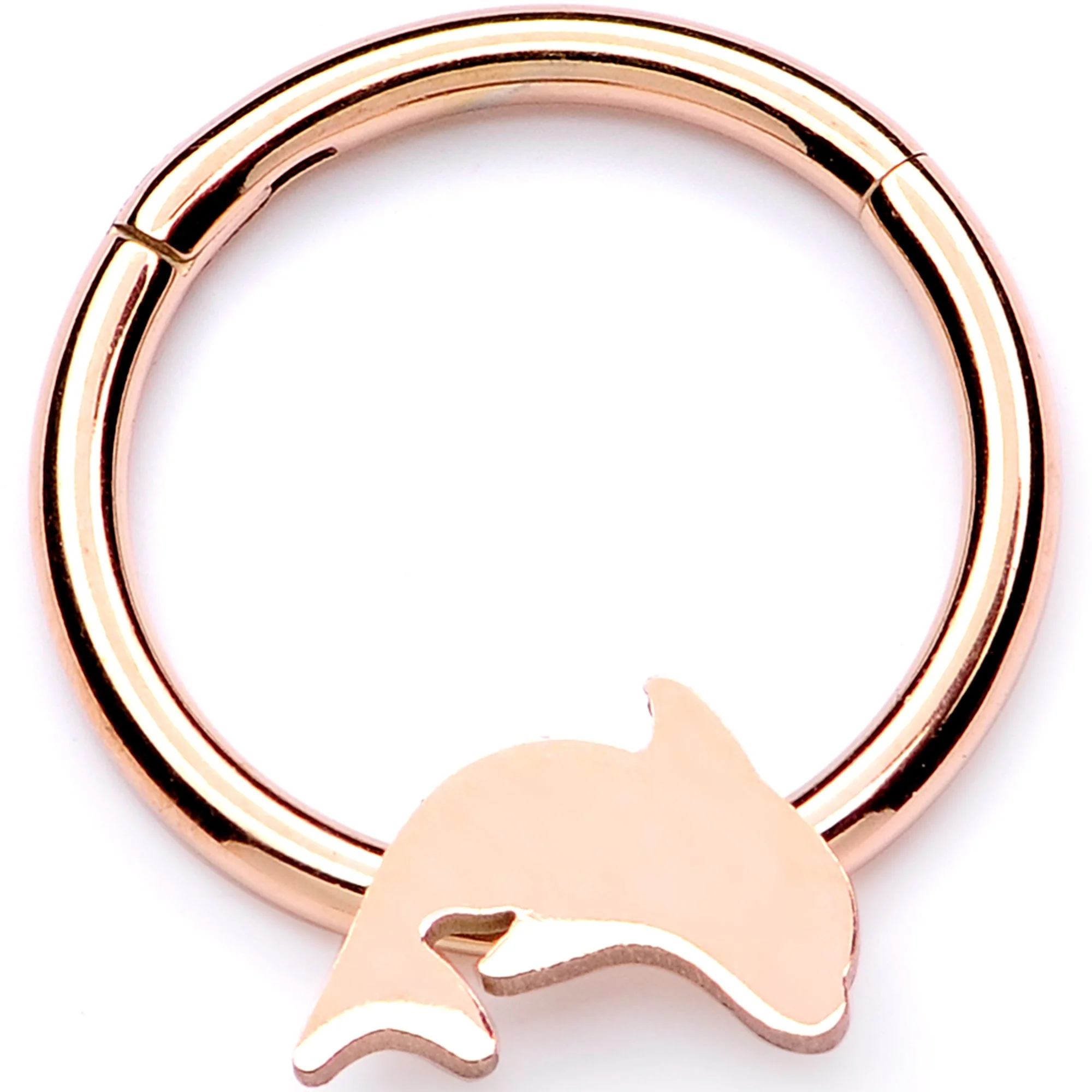 16G 3/8 Rose Gold Leaping Dolphin Hinged Segment Ring