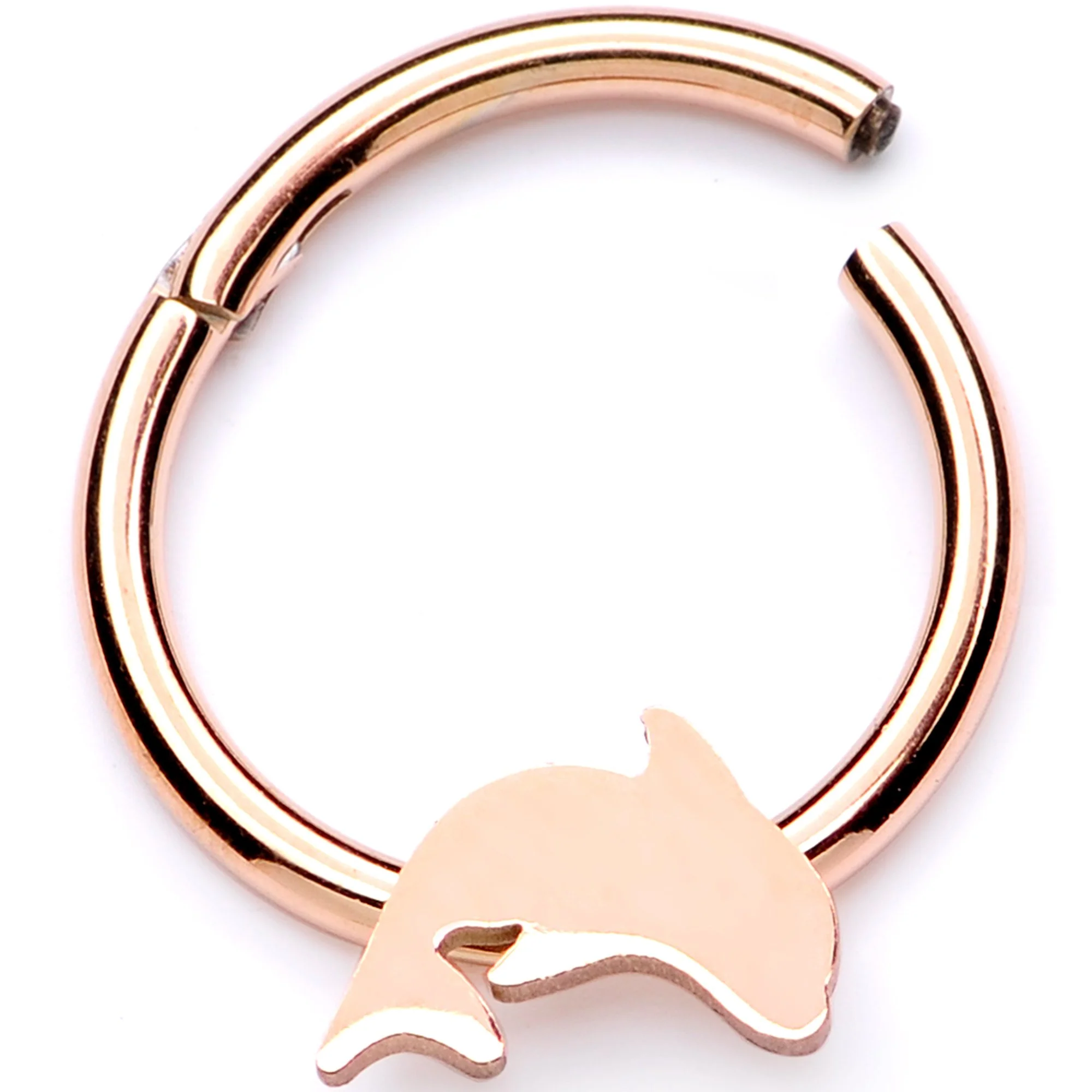 16G 3/8 Rose Gold Leaping Dolphin Hinged Segment Ring - Image 2