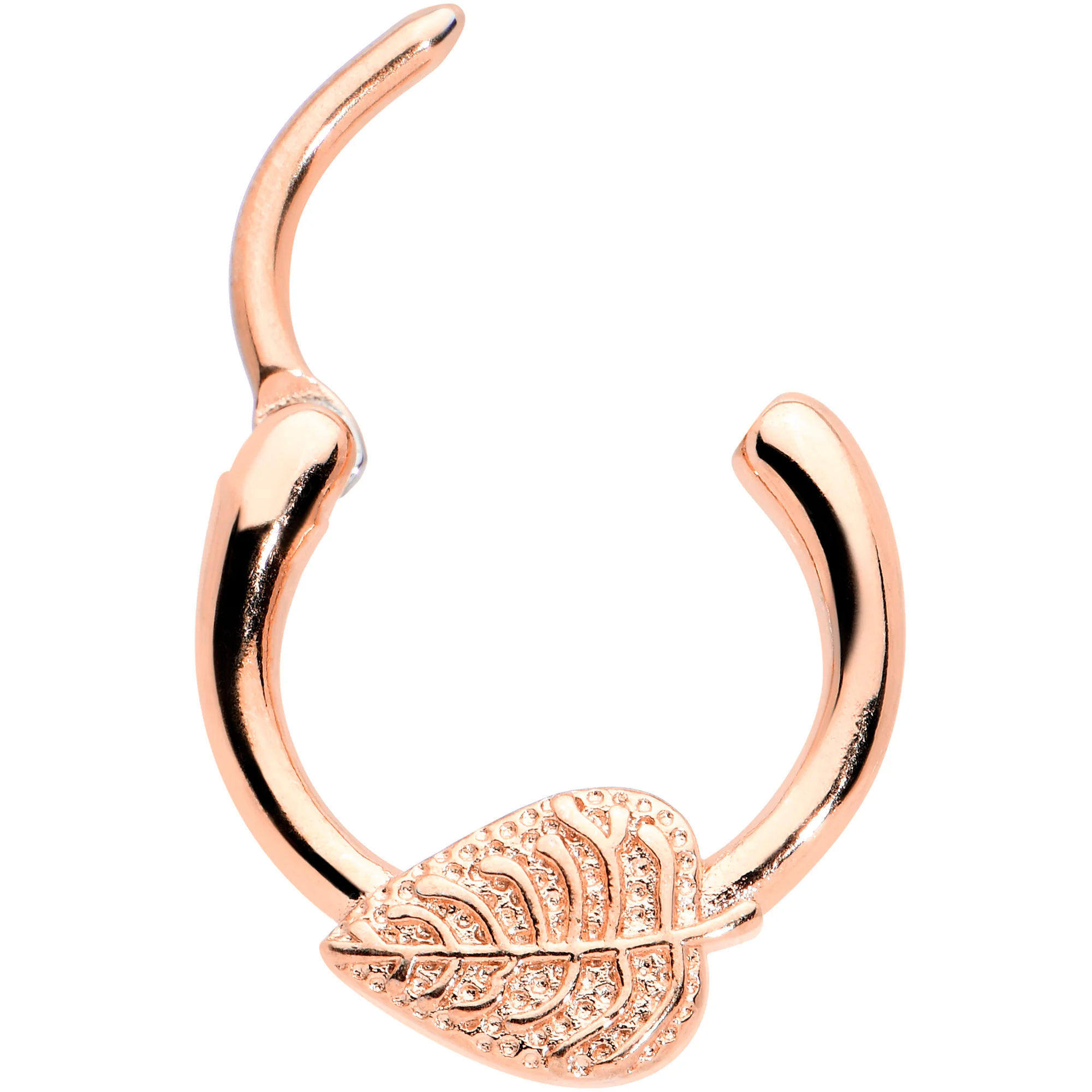 16G 3/8 Rose Gold Tone Autumn Texture Leaf Cartilage Clicker Ring - Image 2