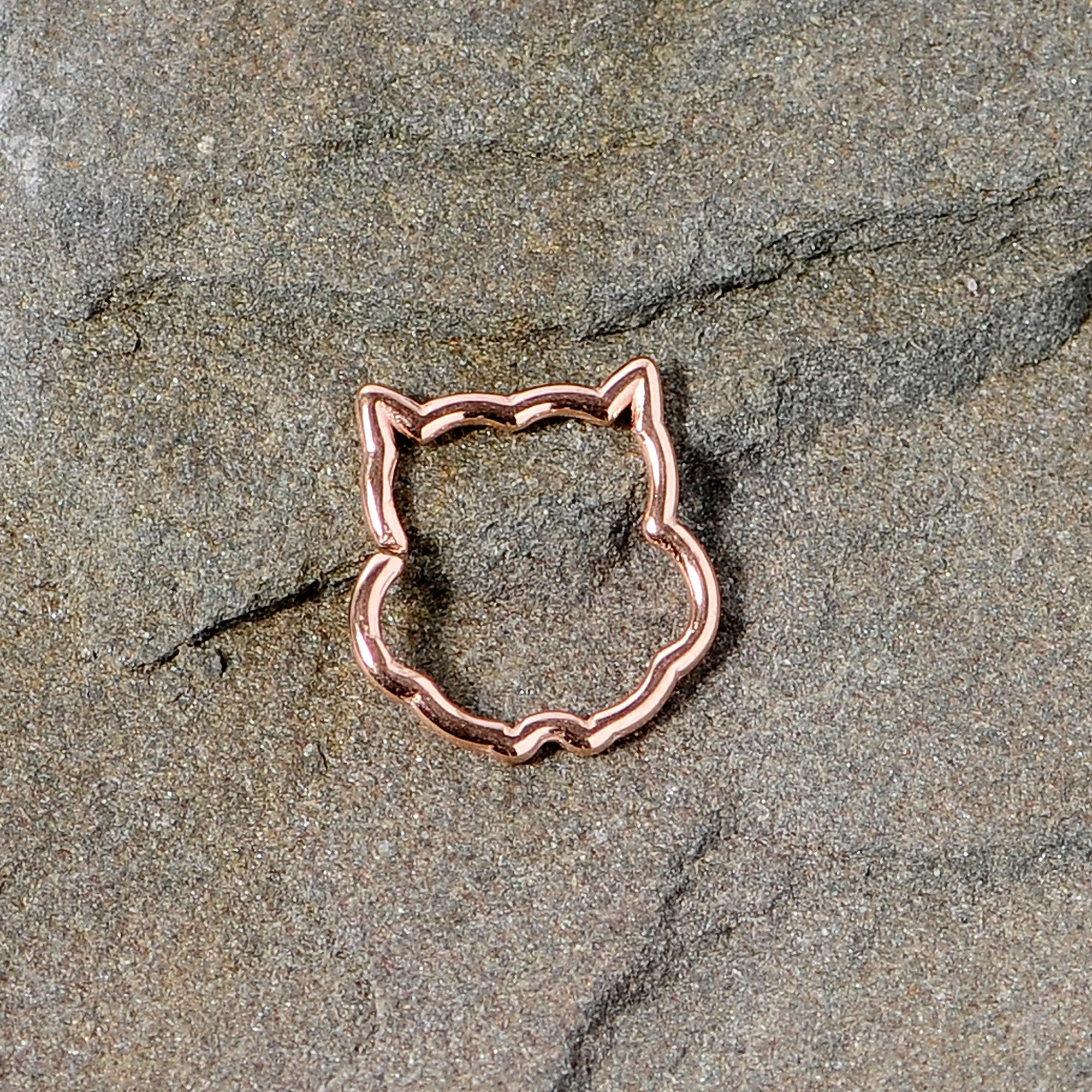 16G 3/8 Rose Gold Tone Barn Owl Halloween Closure Ring - Image 2